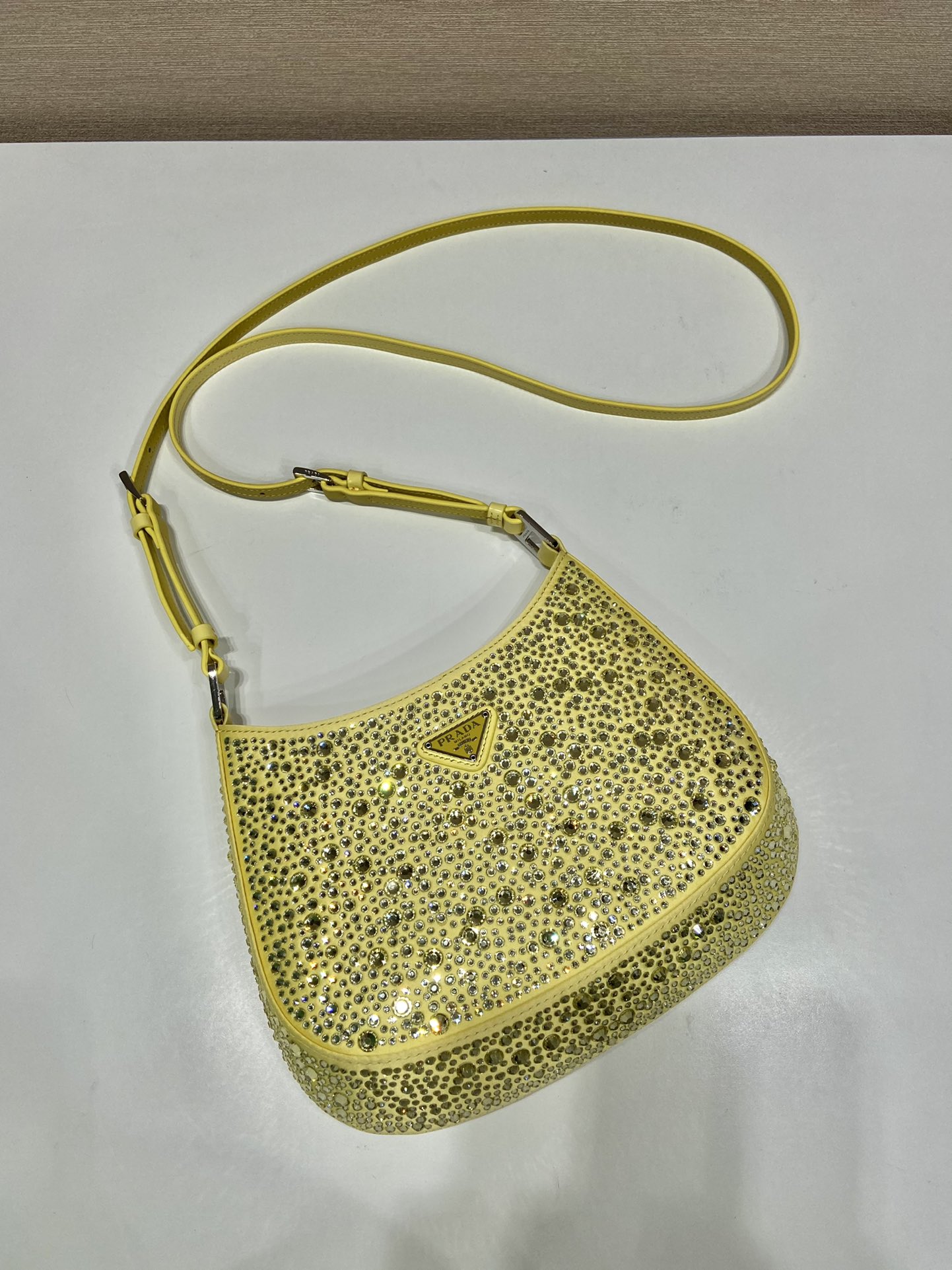 Prada Cleo Satin Bag With Crystals Yellow For Women, Women's Bags 8.6in/22cm 1BC169_2AWL_F068X_V_HOO - Image 7