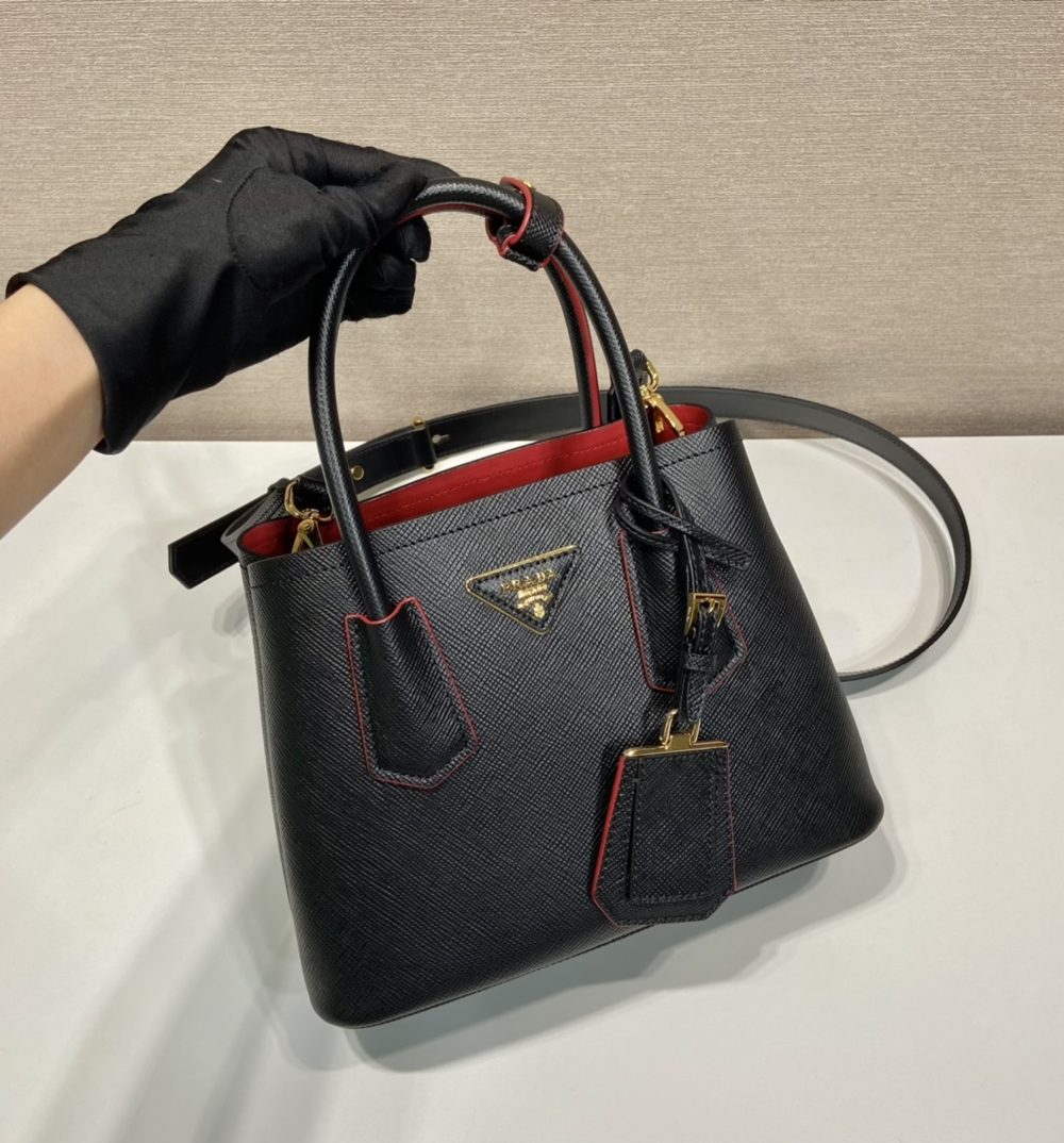 Prada Double Saffiano Mini Bag Black For Women, Women's Bags 9.8in/25cm 1BG443_2A4A_F0LJ4_V_XOO