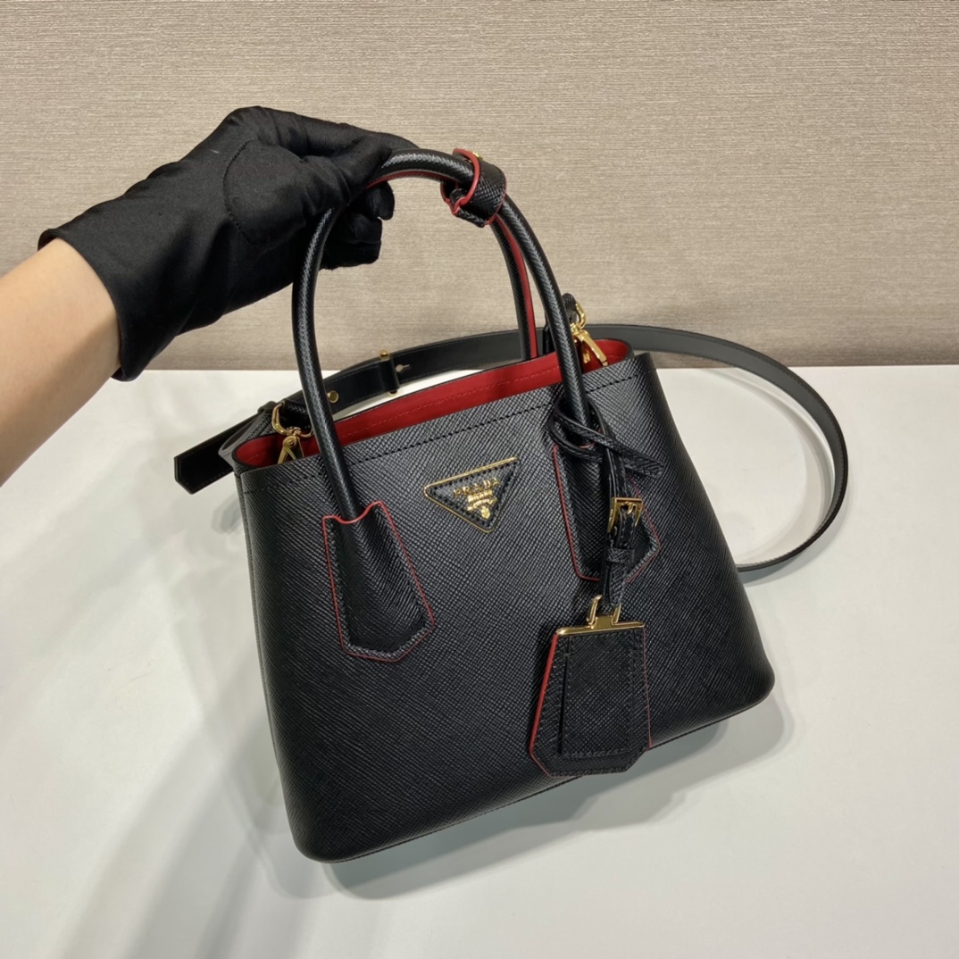 Prada Double Saffiano Mini Bag Black For Women, Women's Bags 9.8in/25cm 1BG443_2A4A_F0LJ4_V_XOO - Image 2