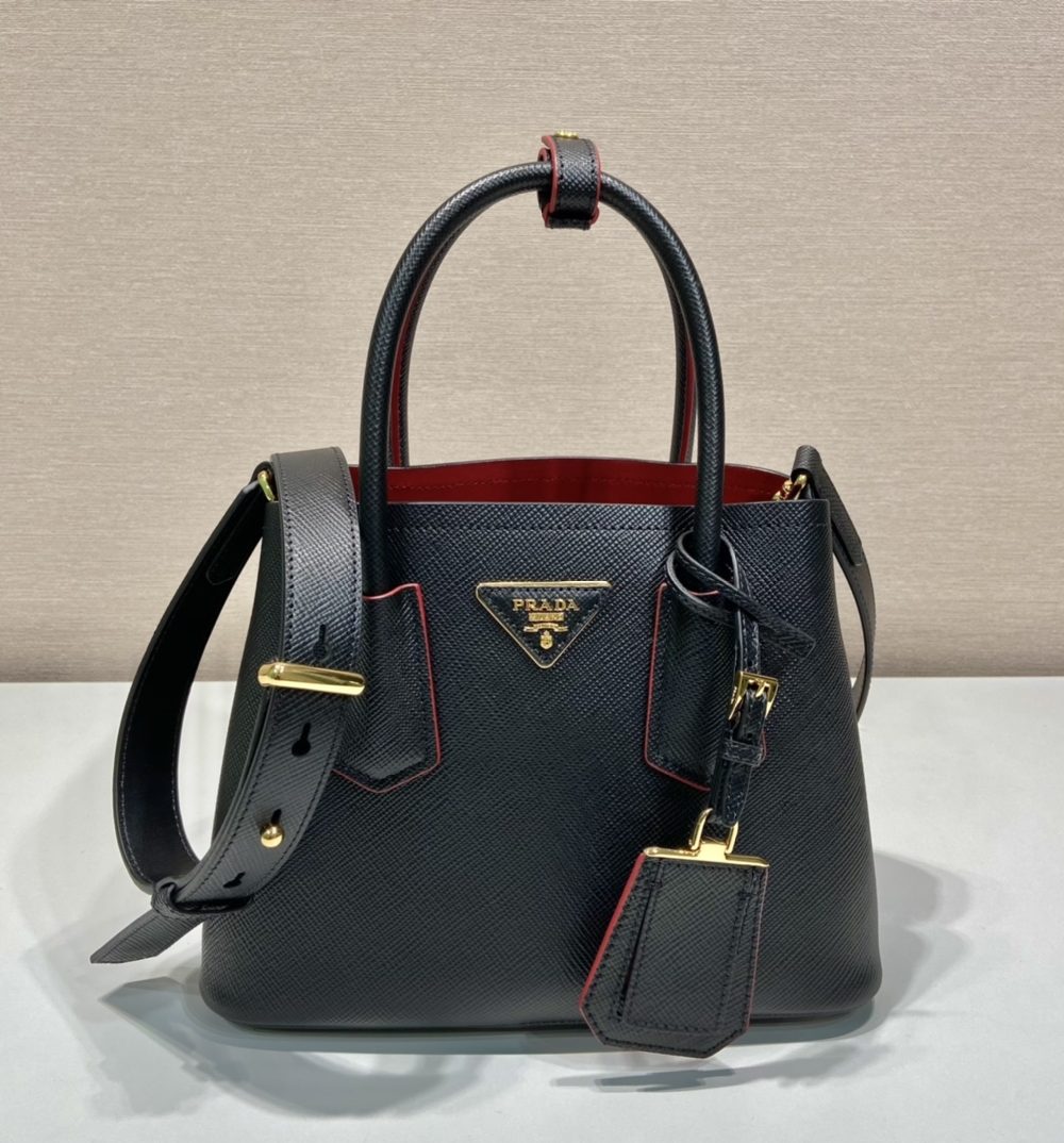 Prada Double Saffiano Mini Bag Black For Women, Women's Bags 9.8in/25cm 1BG443_2A4A_F0LJ4_V_XOO