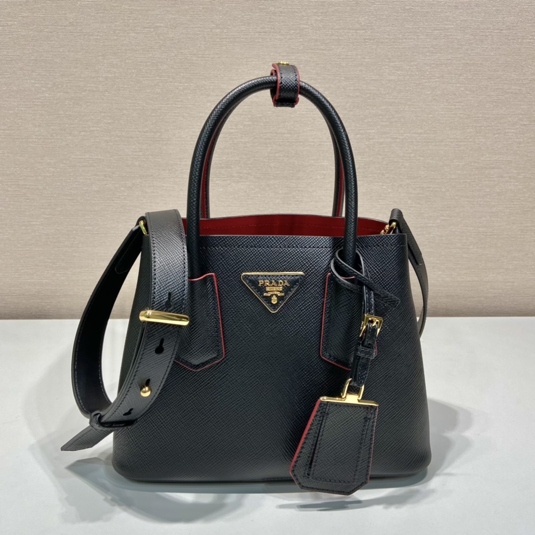 Prada Double Saffiano Mini Bag Black For Women, Women's Bags 9.8in/25cm 1BG443_2A4A_F0LJ4_V_XOO