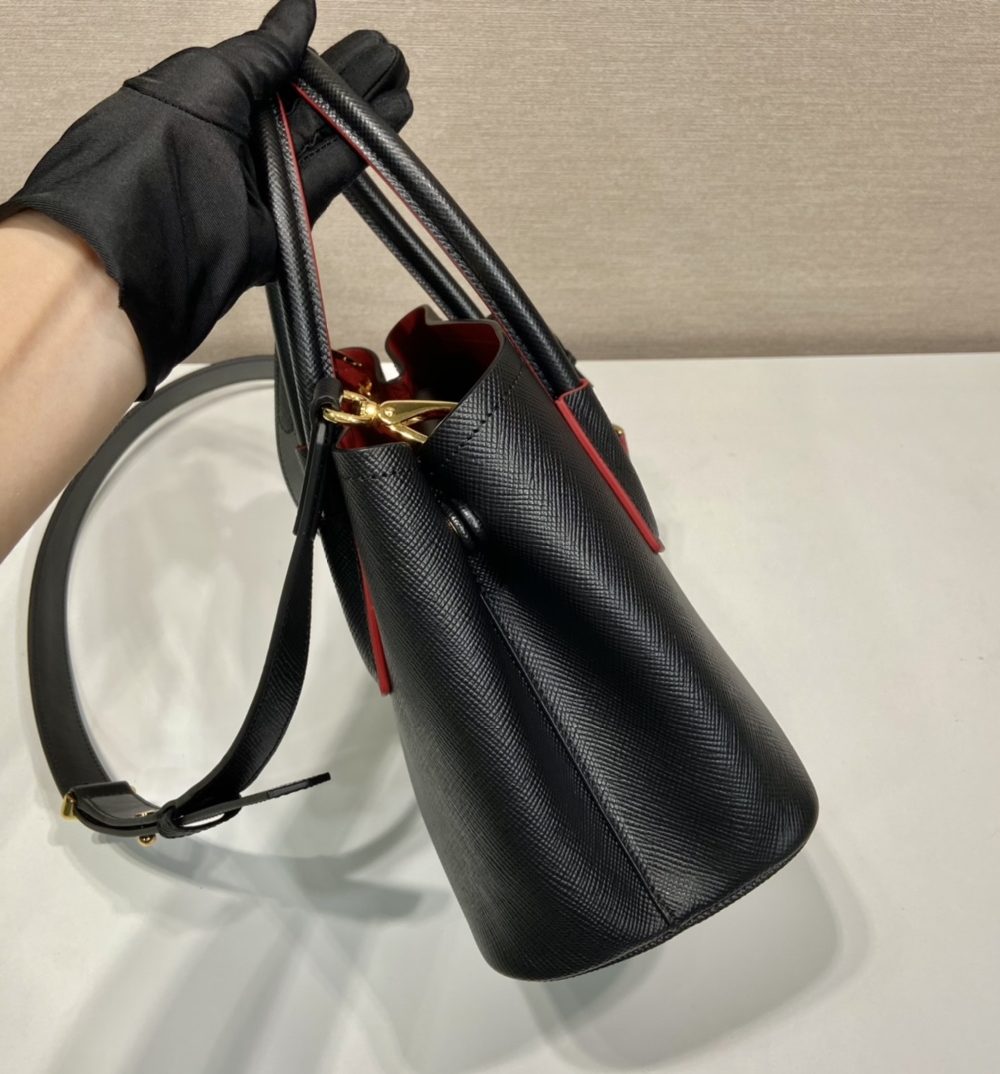 Prada Double Saffiano Mini Bag Black For Women, Women's Bags 9.8in/25cm 1BG443_2A4A_F0LJ4_V_XOO