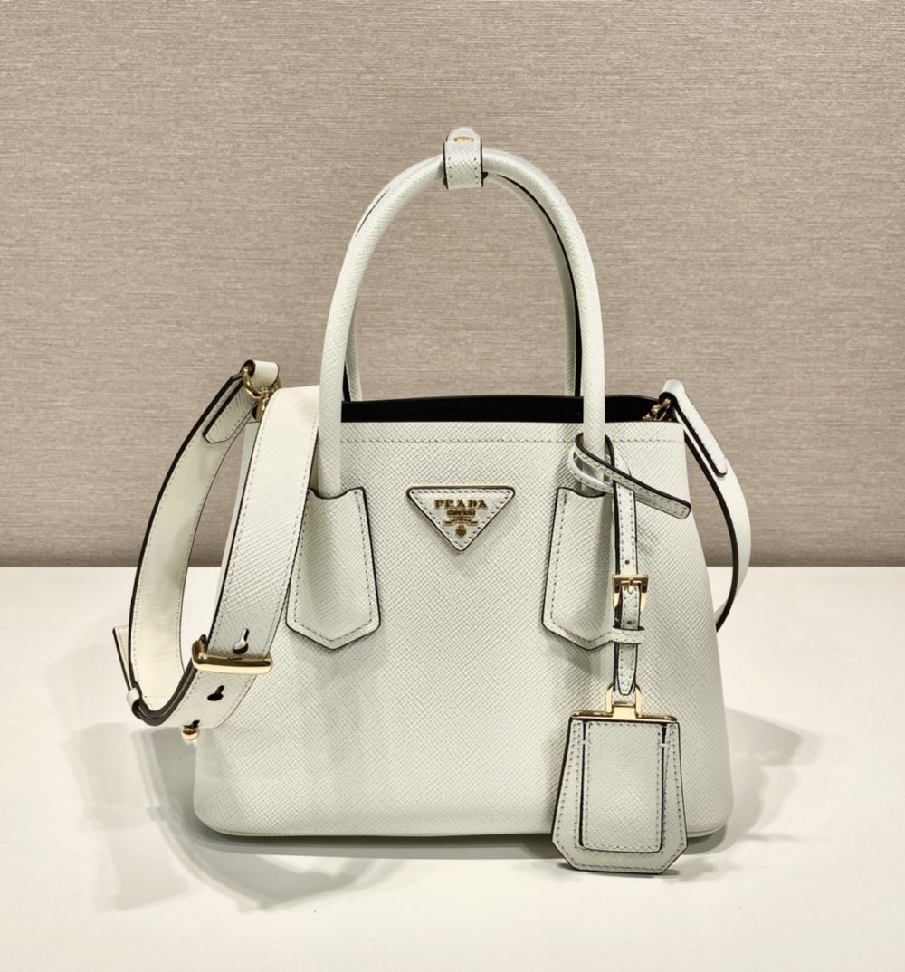 Prada Double Saffiano Mini Bag White For Women, Women's Bags 9.8in/25cm 1BG443_2A4A_F0G3Z_V_XOO