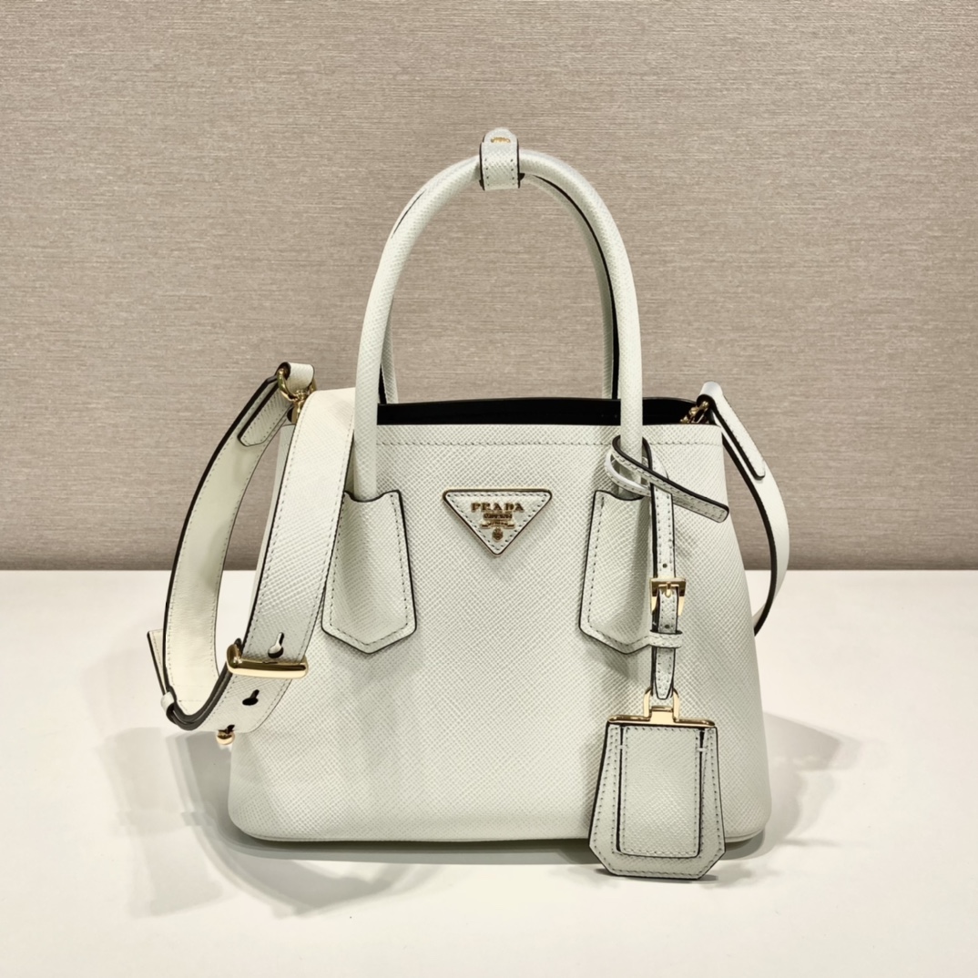 Prada Double Saffiano Mini Bag White For Women, Women's Bags 9.8in/25cm 1BG443_2A4A_F0G3Z_V_XOO