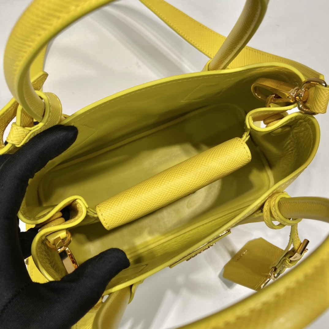 Prada Double Saffiano Mini Bag Yellow For Women, Women's Bags 9.8in/25cm 1BG443_2A4A_F0377_V_XOO - Image 2