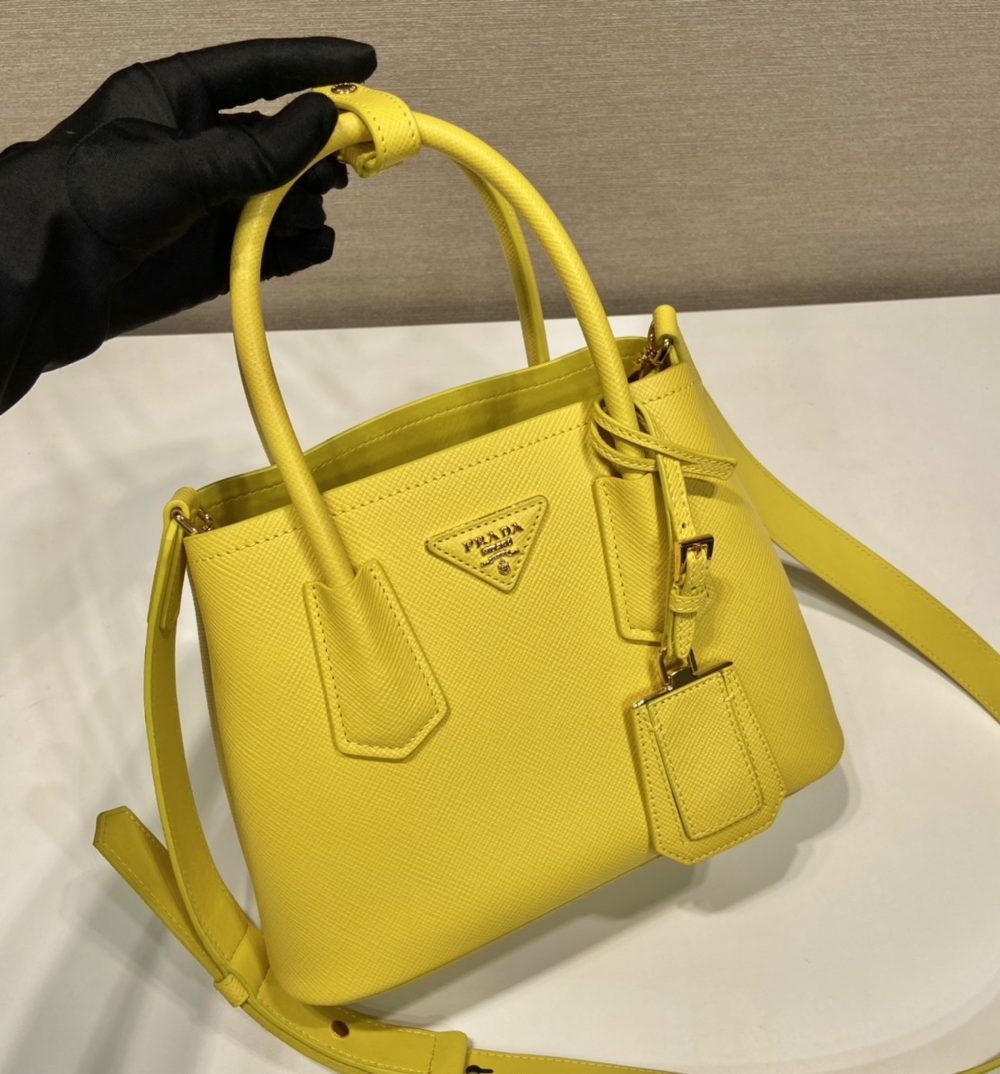 Prada Double Saffiano Mini Bag Yellow For Women, Women's Bags 9.8in/25cm 1BG443_2A4A_F0377_V_XOO