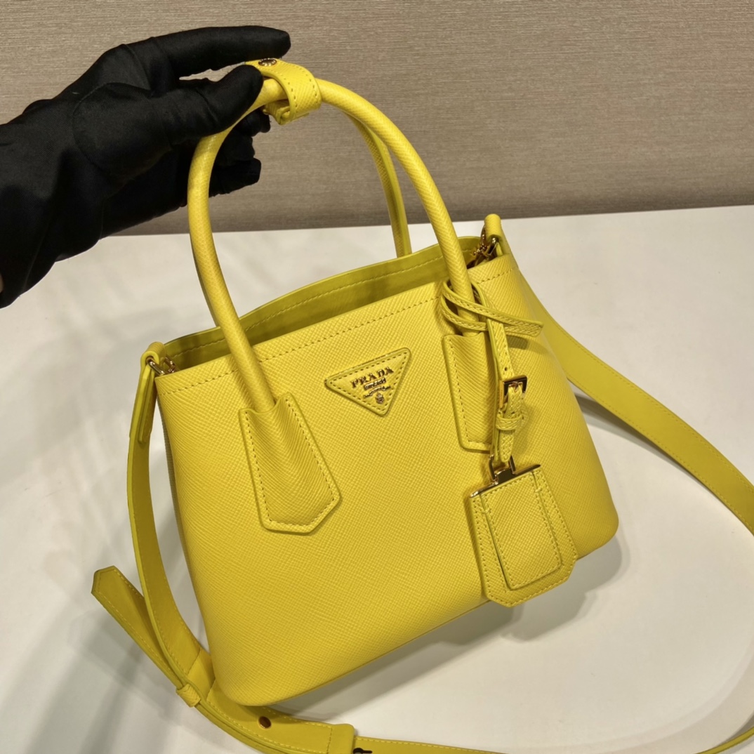 Prada Double Saffiano Mini Bag Yellow For Women, Women's Bags 9.8in/25cm 1BG443_2A4A_F0377_V_XOO - Image 3