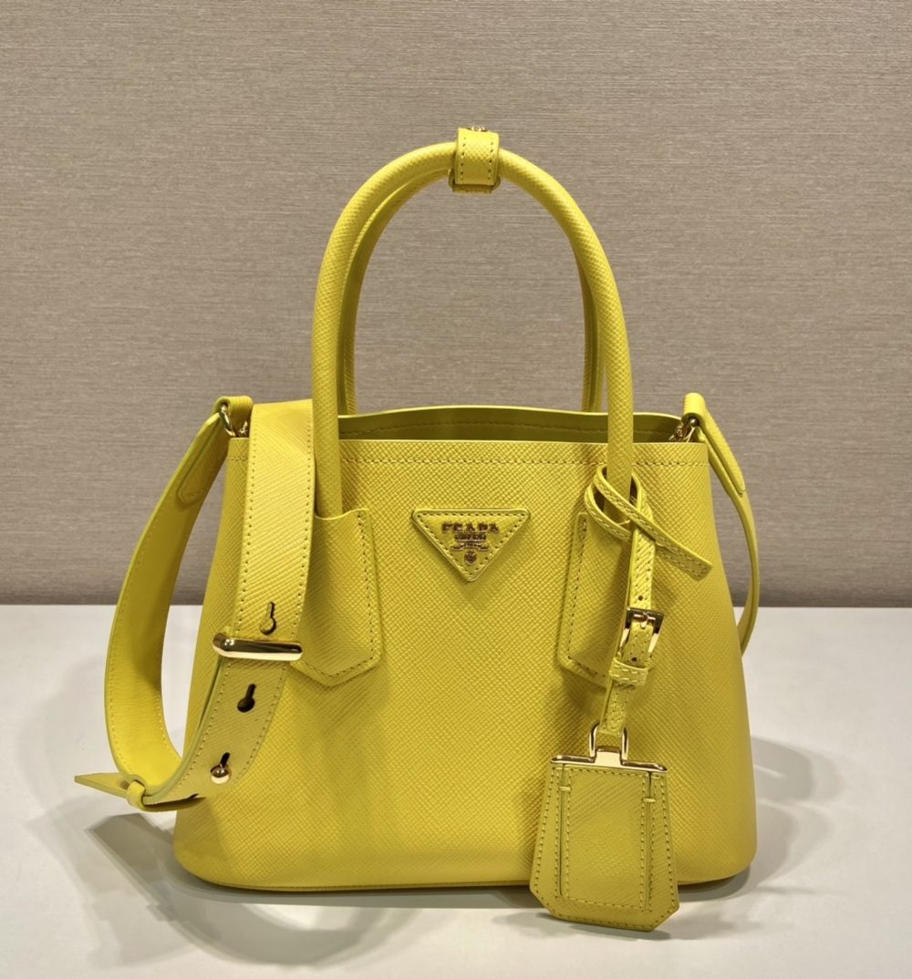 Prada Double Saffiano Mini Bag Yellow For Women, Women's Bags 9.8in/25cm 1BG443_2A4A_F0377_V_XOO
