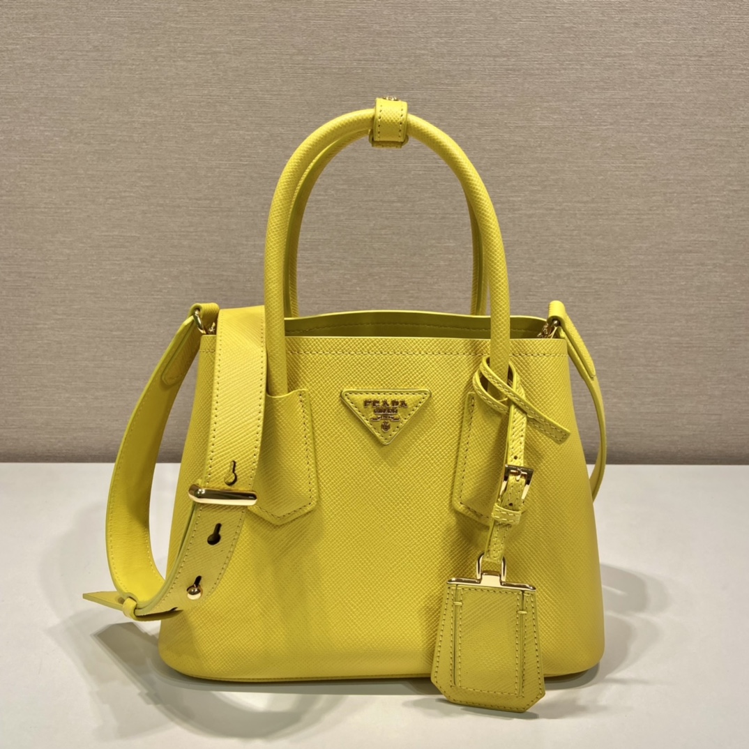 Prada Double Saffiano Mini Bag Yellow For Women, Women's Bags 9.8in/25cm 1BG443_2A4A_F0377_V_XOO