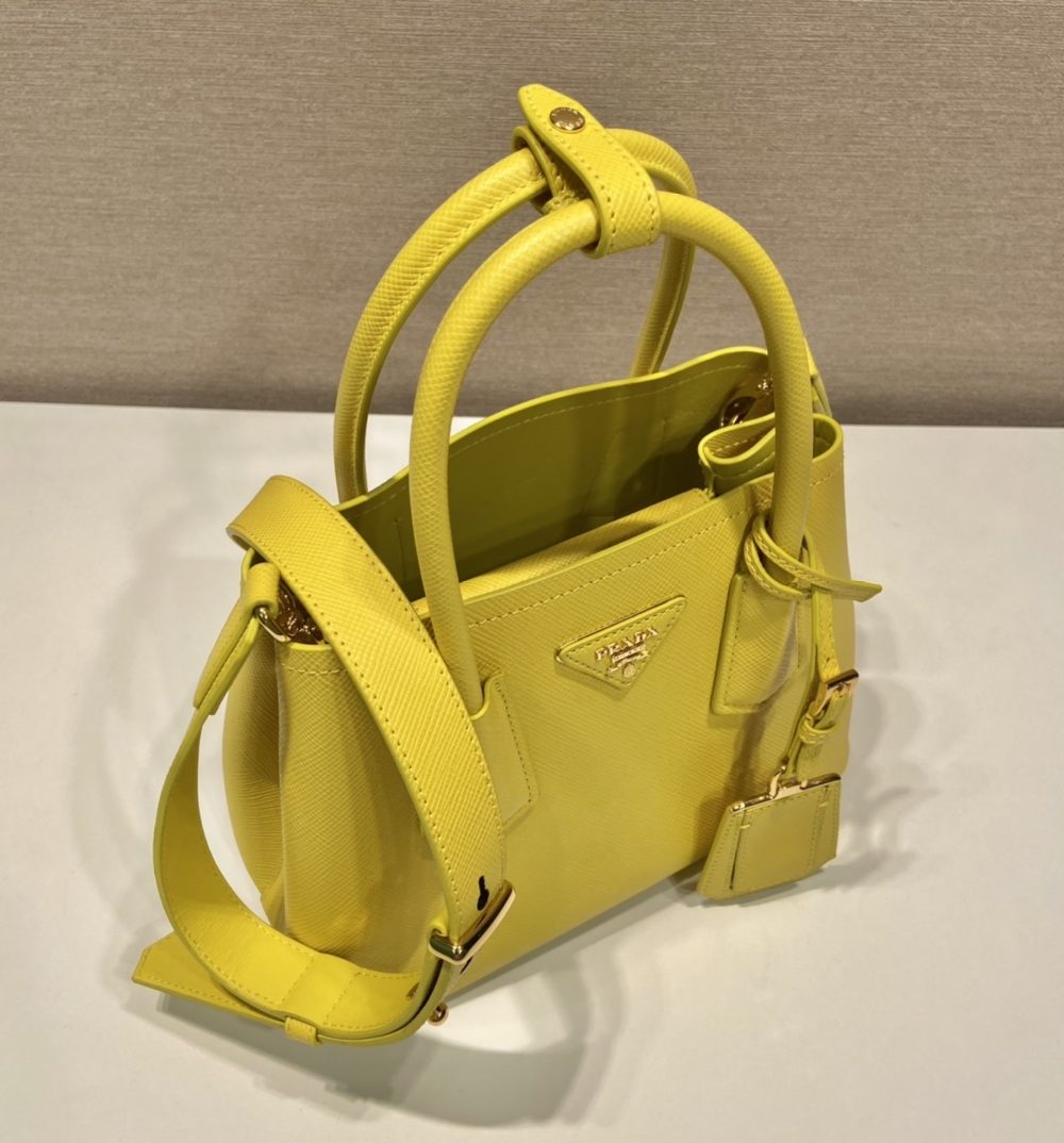 Prada Double Saffiano Mini Bag Yellow For Women, Women's Bags 9.8in/25cm 1BG443_2A4A_F0377_V_XOO