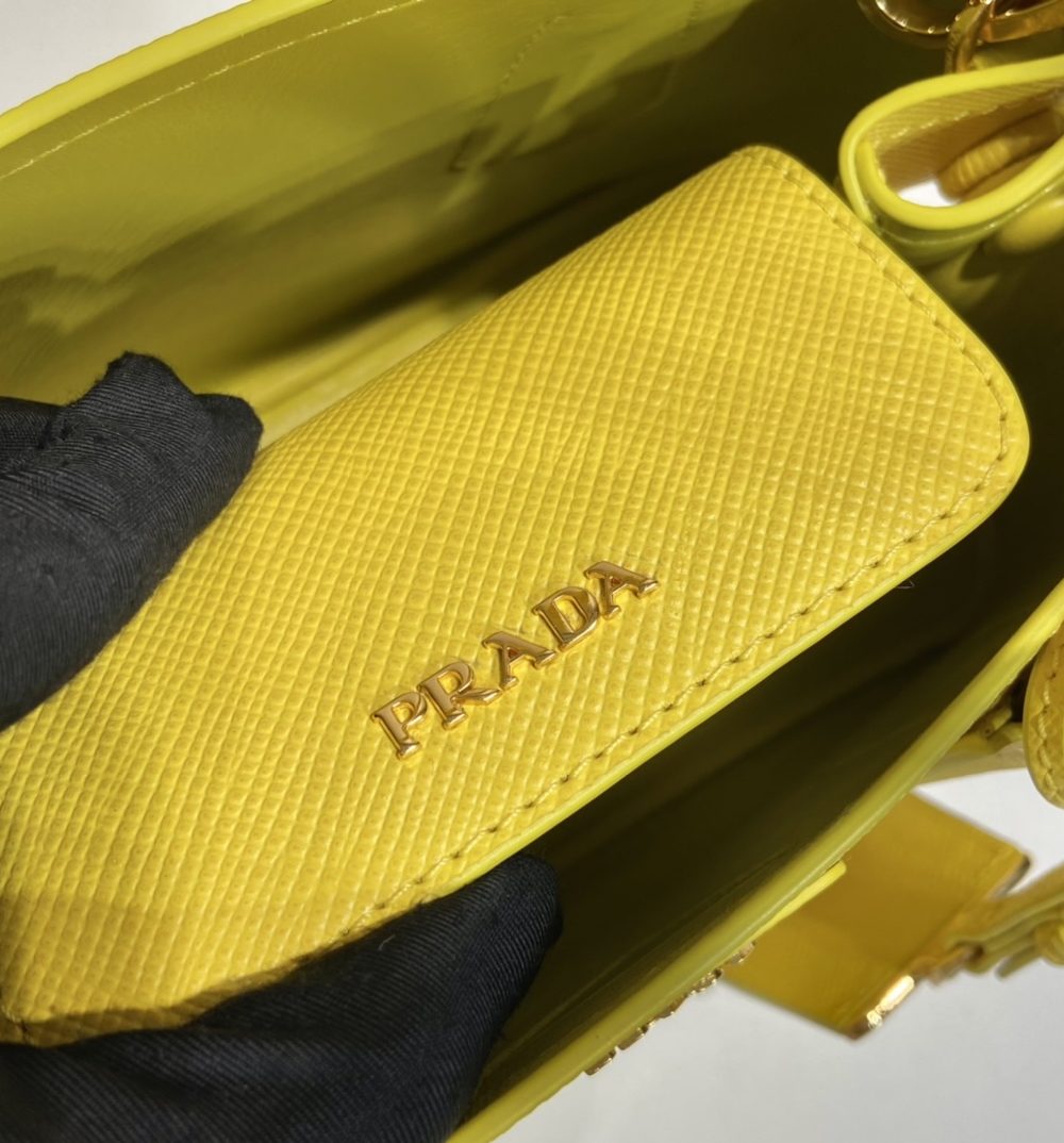 Prada Double Saffiano Mini Bag Yellow For Women, Women's Bags 9.8in/25cm 1BG443_2A4A_F0377_V_XOO