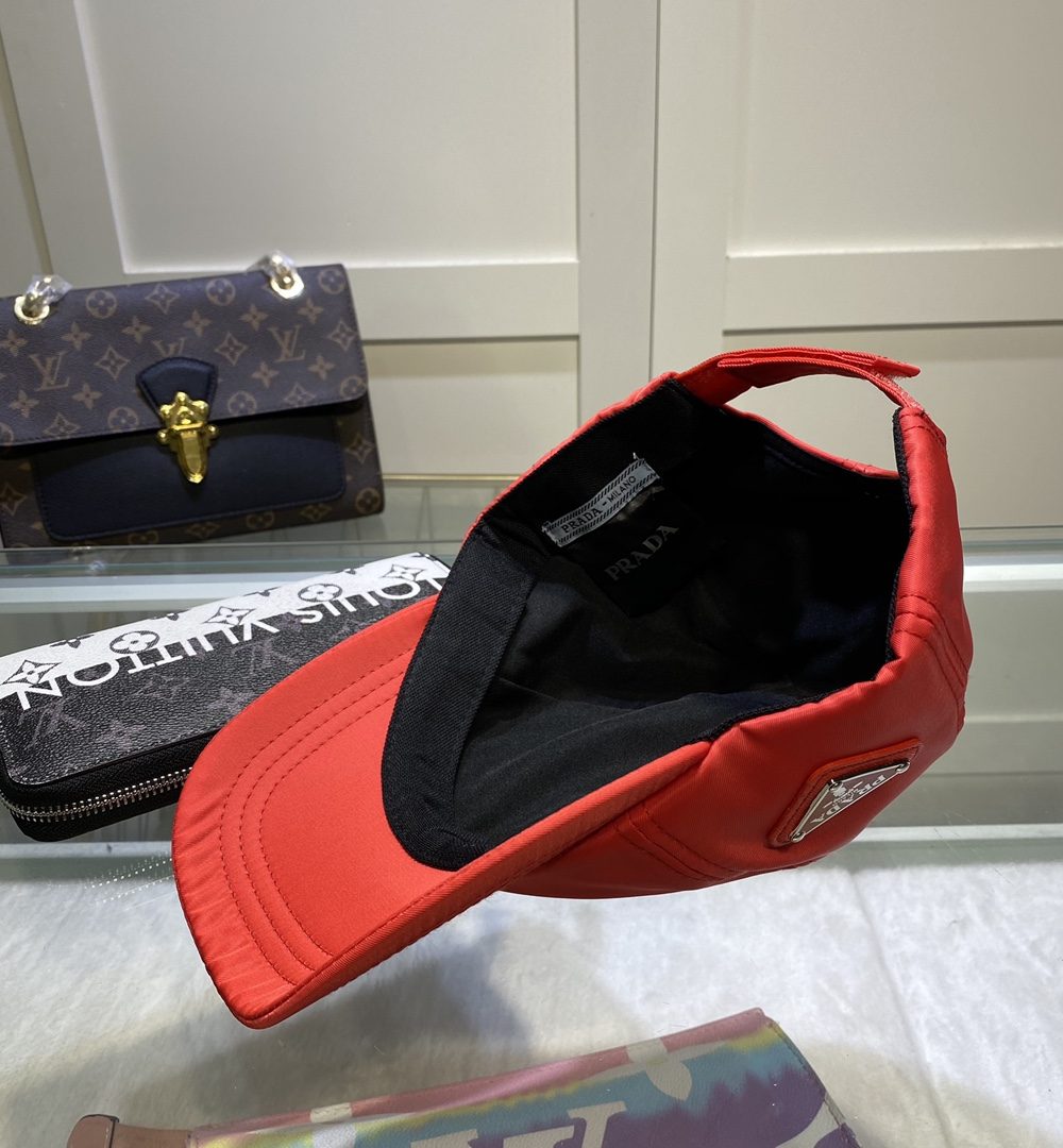 Prada Drill Baseball Cap Red Prada Cap