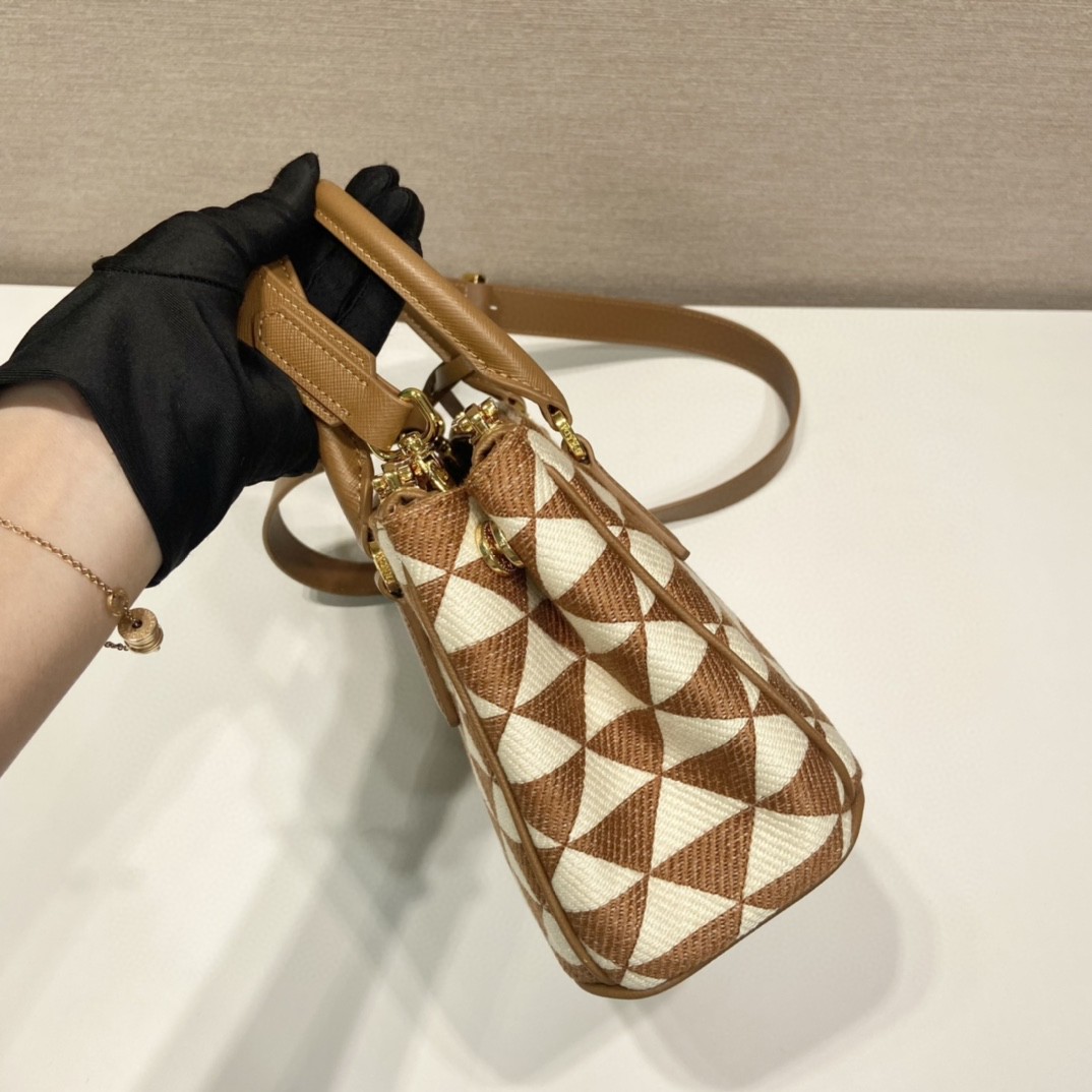 Prada Galleria Embroidered Jacquard Fabric Micro-Bag Brown/White For Women, Women's Bags 7.9in/20cm 1BA906_2FKL_F0I0U_V_XOM - Image 6