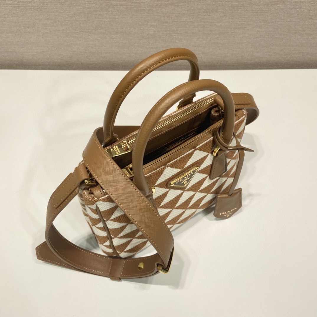 Prada Galleria Embroidered Jacquard Fabric Micro-Bag Brown/White For Women, Women's Bags 7.9in/20cm 1BA906_2FKL_F0I0U_V_XOM - Image 7