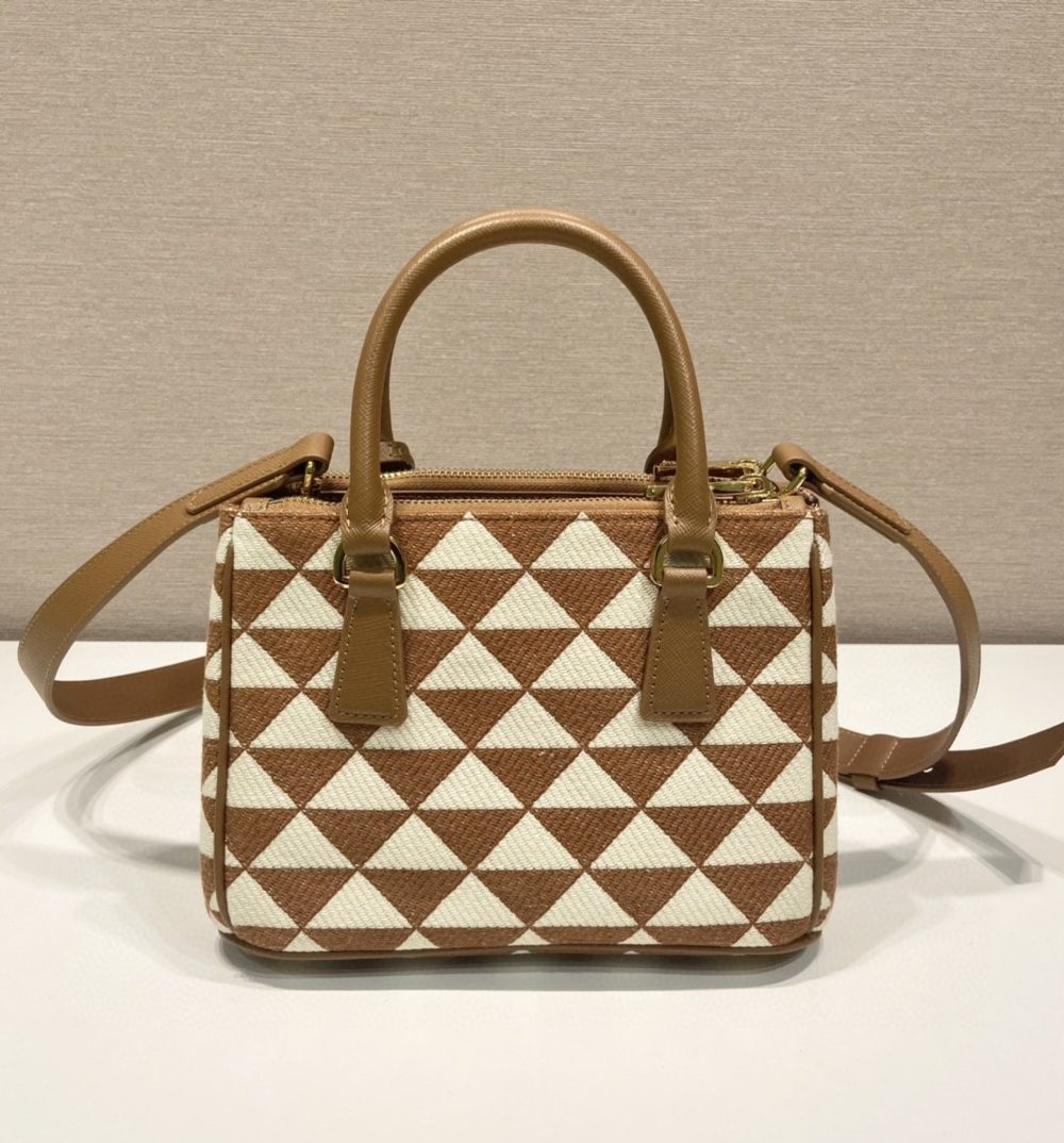 Prada Galleria Embroidered Jacquard Fabric Micro-Bag Brown/White For Women, Women's Bags 7.9in/20cm 1BA906_2FKL_F0I0U_V_XOM