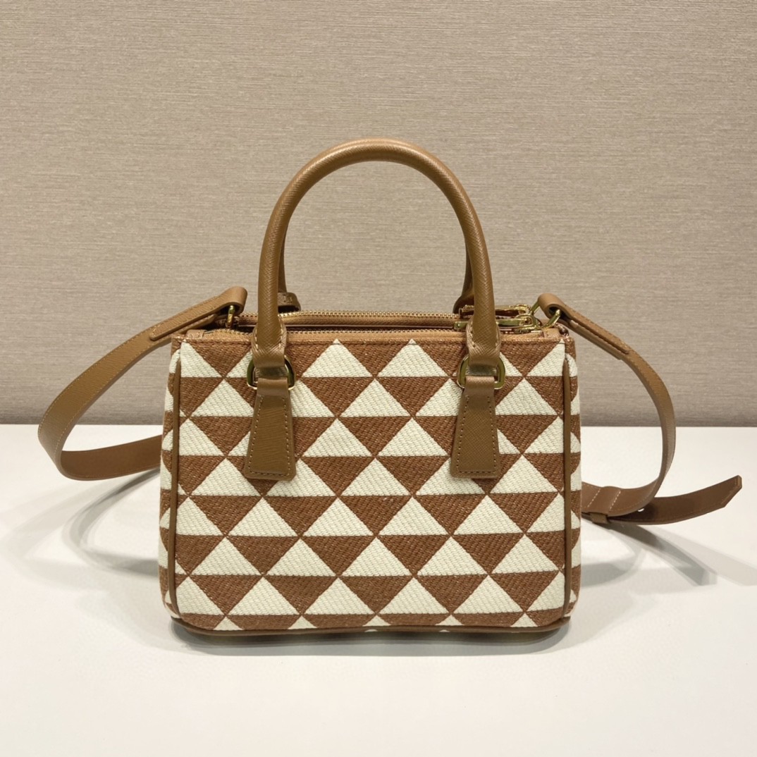 Prada Galleria Embroidered Jacquard Fabric Micro-Bag Brown/White For Women, Women's Bags 7.9in/20cm 1BA906_2FKL_F0I0U_V_XOM - Image 3