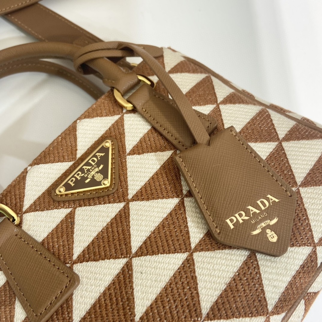 Prada Galleria Embroidered Jacquard Fabric Micro-Bag Brown/White For Women, Women's Bags 7.9in/20cm 1BA906_2FKL_F0I0U_V_XOM - Image 5