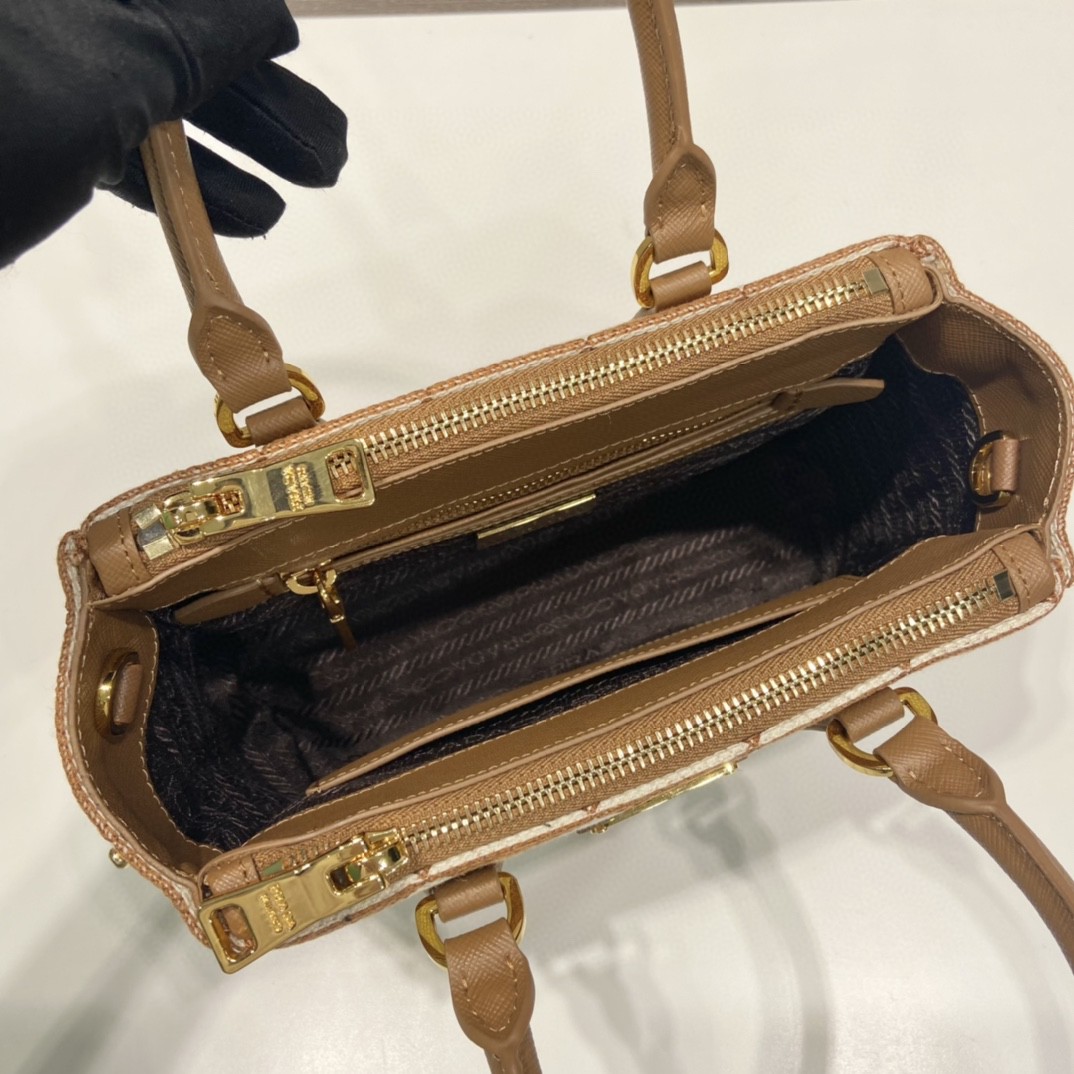 Prada Galleria Embroidered Jacquard Fabric Micro-Bag Brown/White For Women, Women's Bags 7.9in/20cm 1BA906_2FKL_F0I0U_V_XOM - Image 4