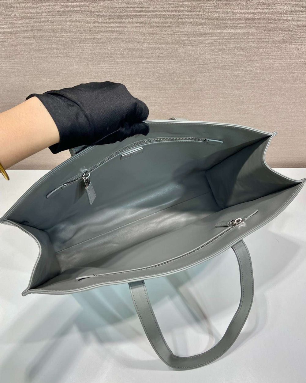 Prada Large Antique Nappa Tote Grey/Green For Women 15.3in/39cm 1BG460_UVL_F0480_V_OOO