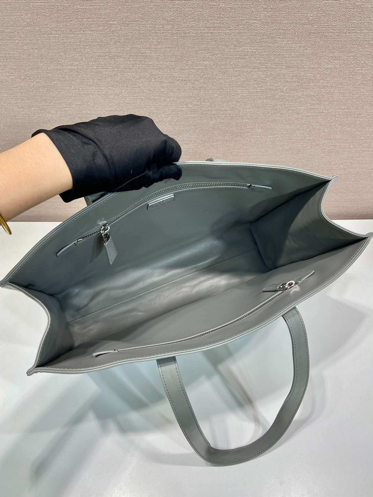 Prada Large Antique Nappa Tote Grey/Green For Women 15.3in/39cm 1BG460_UVL_F0480_V_OOO - Image 2