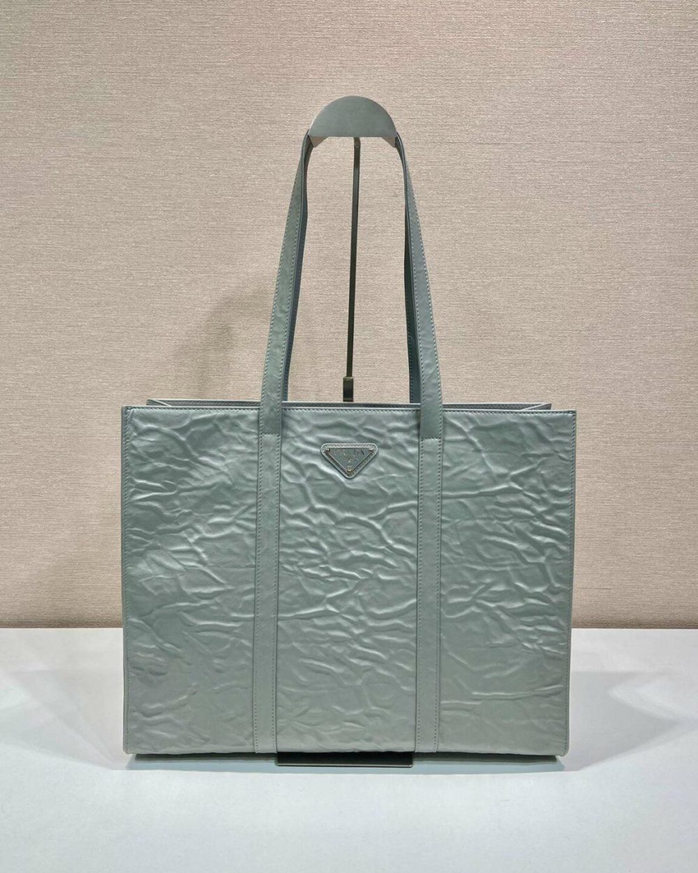 Prada Large Antique Nappa Tote Grey/Green For Women 15.3in/39cm 1BG460_UVL_F0480_V_OOO