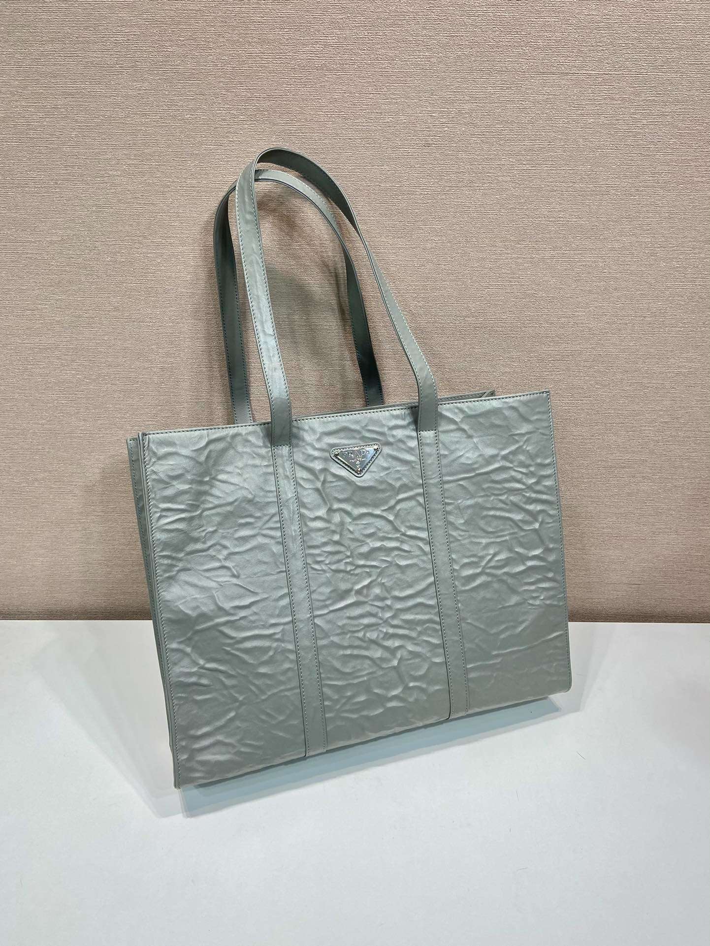 Prada Large Antique Nappa Tote Grey/Green For Women 15.3in/39cm 1BG460_UVL_F0480_V_OOO - Image 5