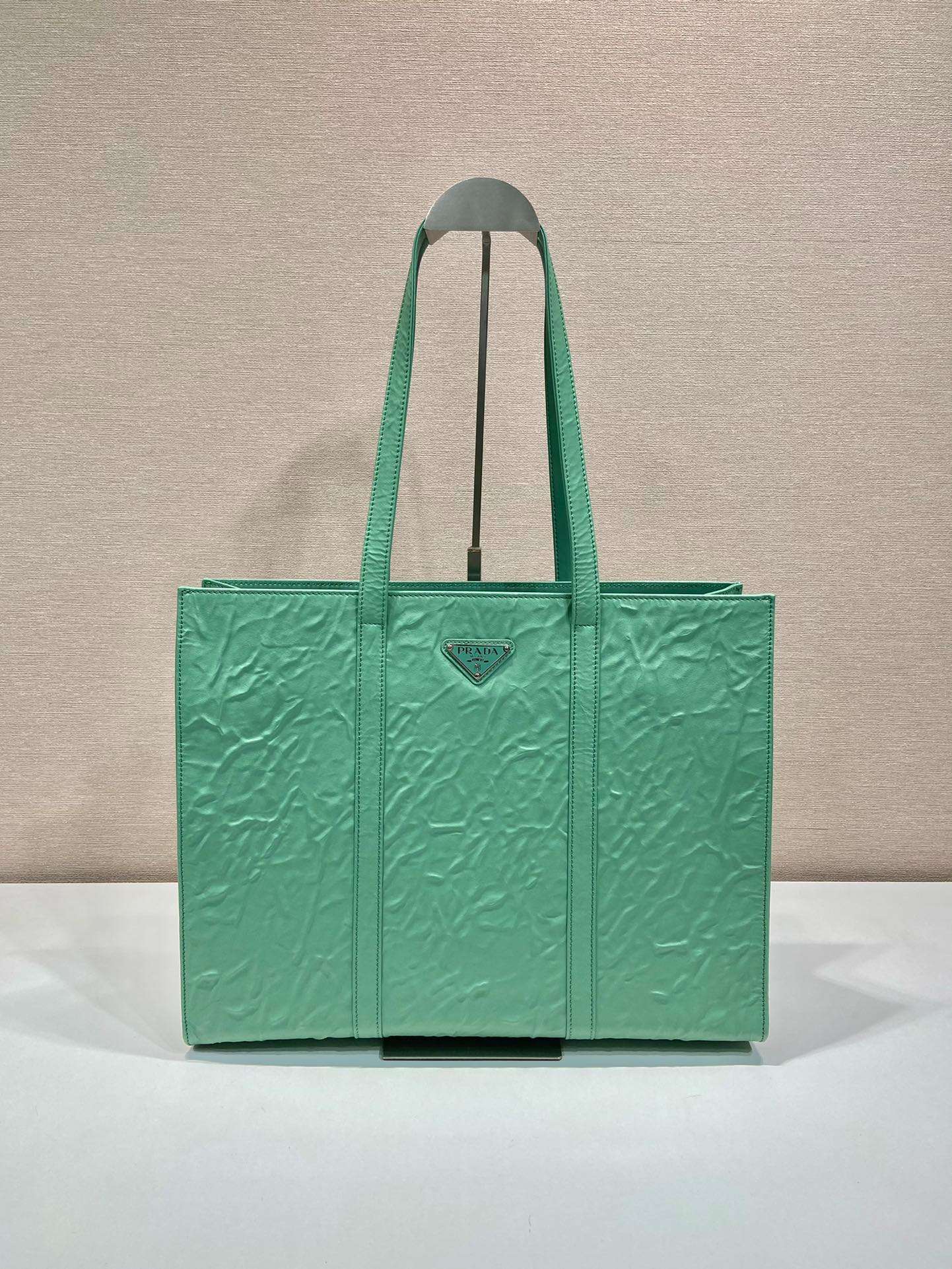 Prada Large Antique Nappa Tote Grey/Green For Women 15.3in/39cm 1BG460_UVL_F0480_V_OOO - Image 15