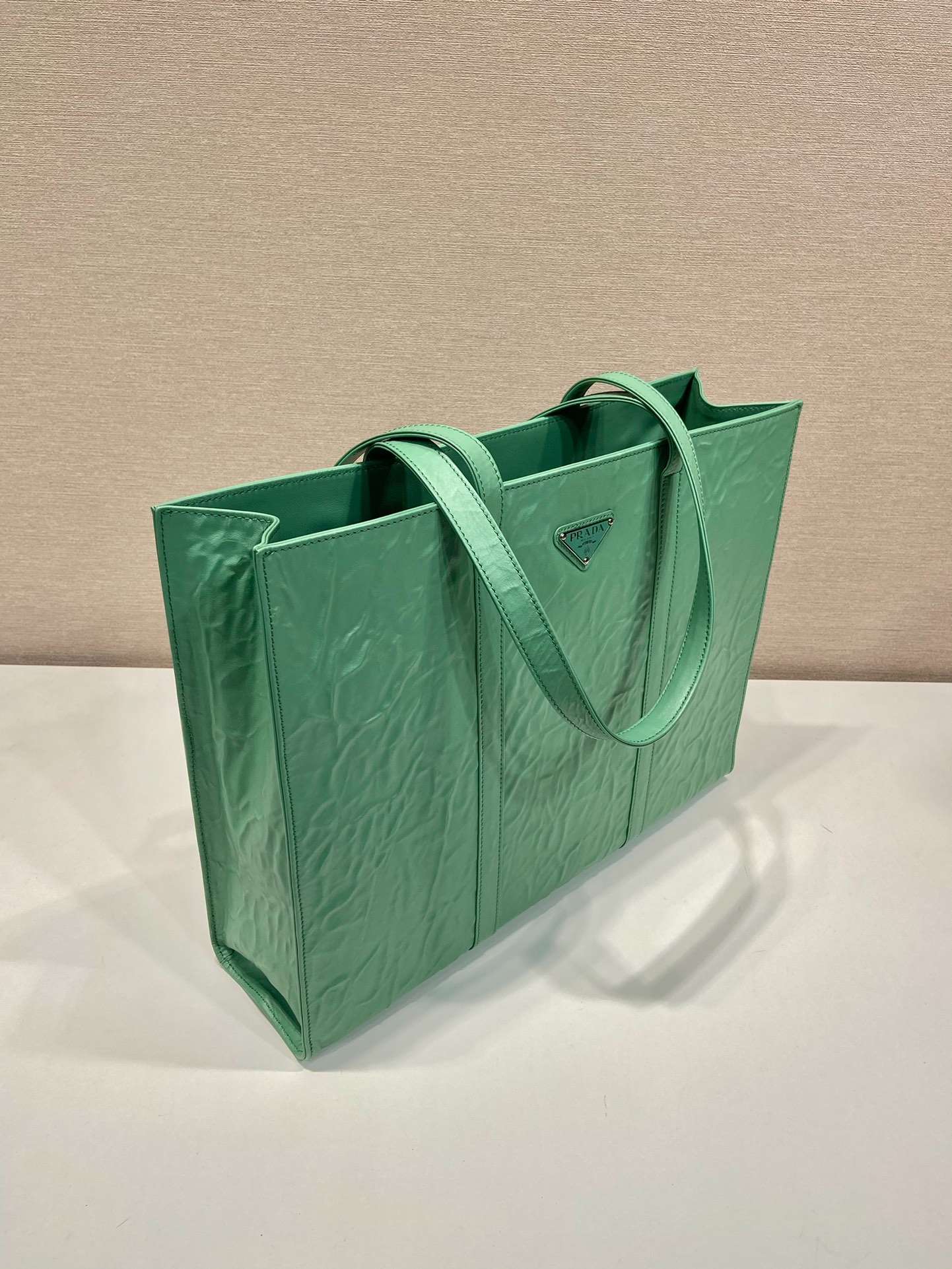 Prada Large Antique Nappa Tote Grey/Green For Women 15.3in/39cm 1BG460_UVL_F0480_V_OOO - Image 13