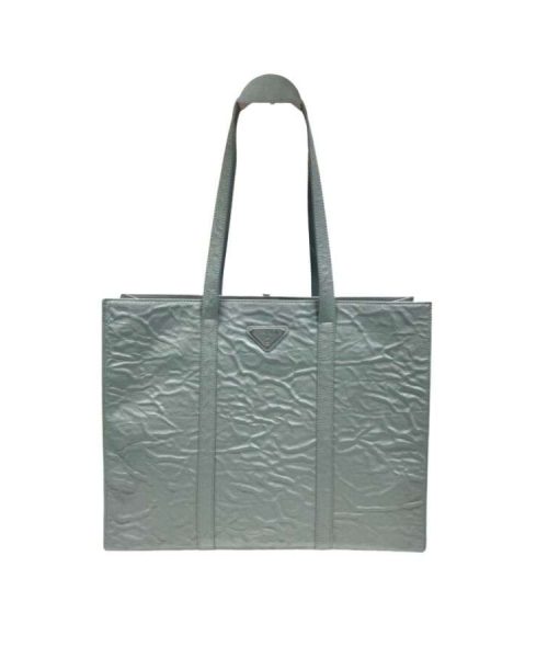 Prada Large Antique Nappa Tote Grey/Green For Women 15.3in/39cm 1BG460_UVL_F0480_V_OOO