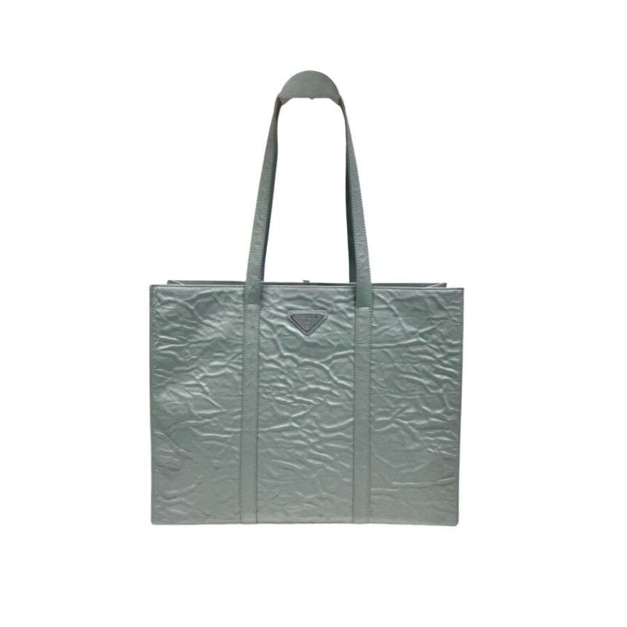 Prada Large Antique Nappa Tote Grey/Green For Women 15.3in/39cm 1BG460_UVL_F0480_V_OOO