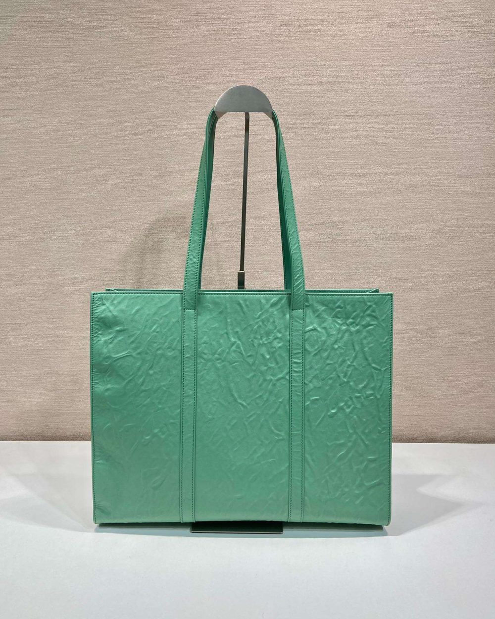 Prada Large Antique Nappa Tote Grey/Green For Women 15.3in/39cm 1BG460_UVL_F0480_V_OOO