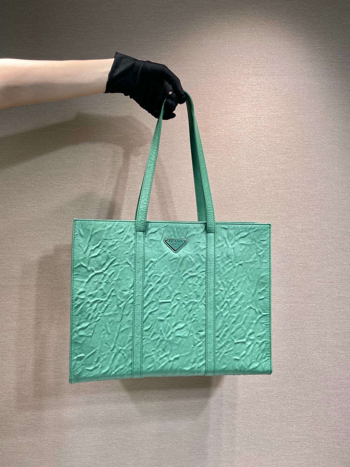 Prada Large Antique Nappa Tote Grey/Green For Women 15.3in/39cm 1BG460_UVL_F0480_V_OOO - Image 18