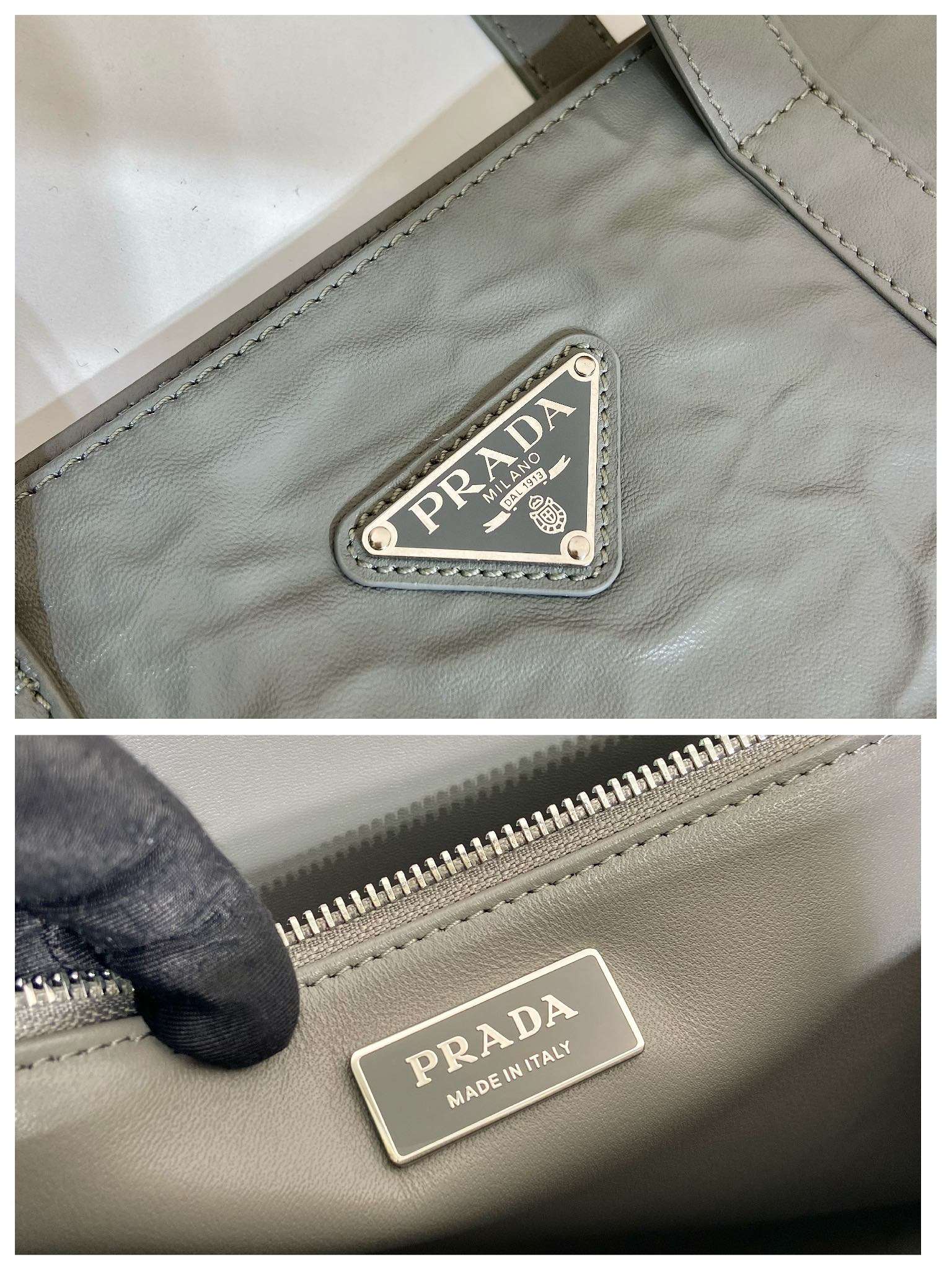 Prada Large Antique Nappa Tote Grey/Green For Women 15.3in/39cm 1BG460_UVL_F0480_V_OOO - Image 3
