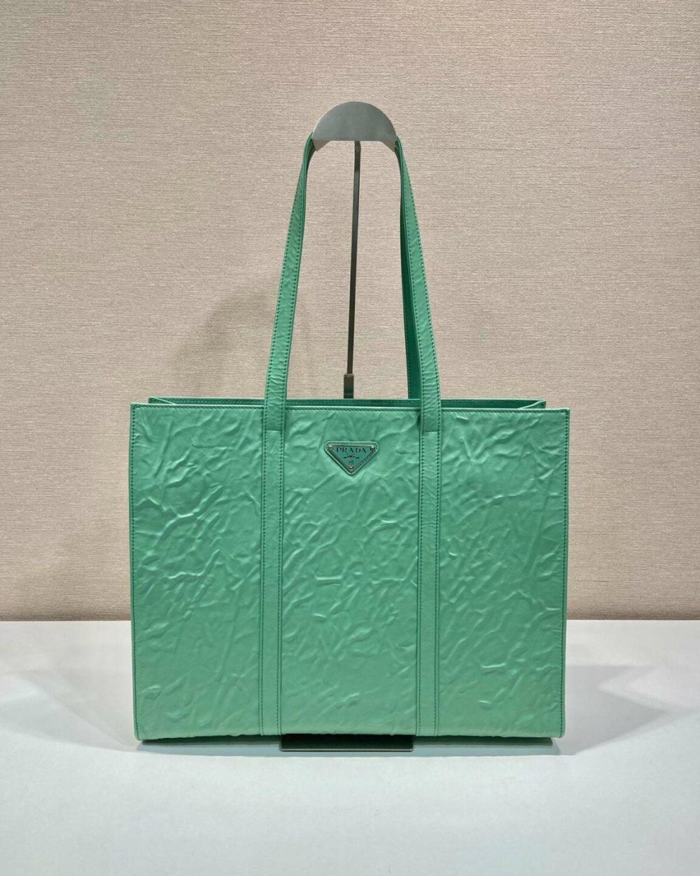 Prada Large Antique Nappa Tote Grey/Green For Women 15.3in/39cm 1BG460_UVL_F0480_V_OOO