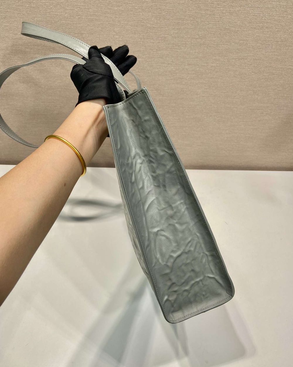 Prada Large Antique Nappa Tote Grey/Green For Women 15.3in/39cm 1BG460_UVL_F0480_V_OOO