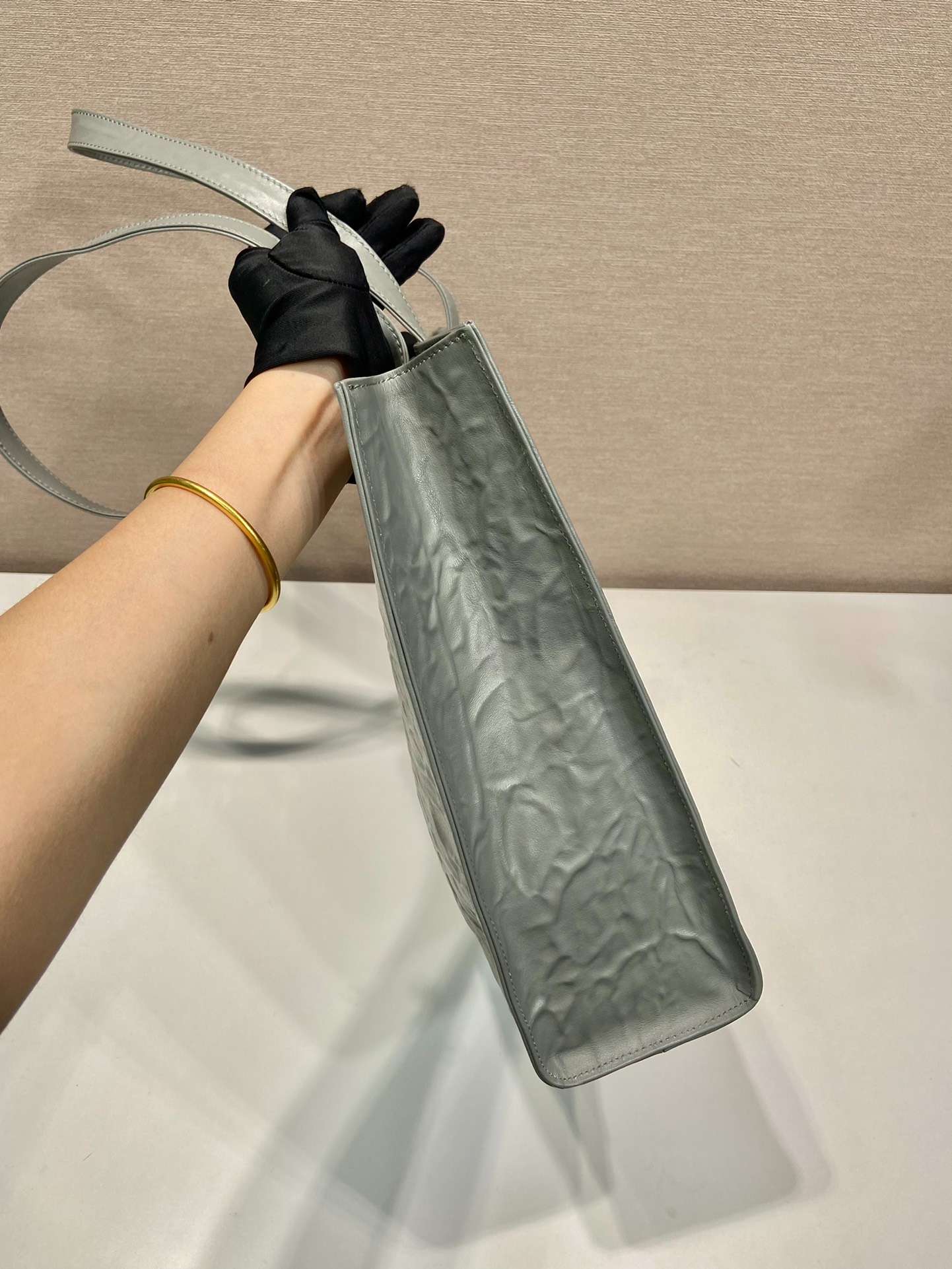 Prada Large Antique Nappa Tote Grey/Green For Women 15.3in/39cm 1BG460_UVL_F0480_V_OOO - Image 7