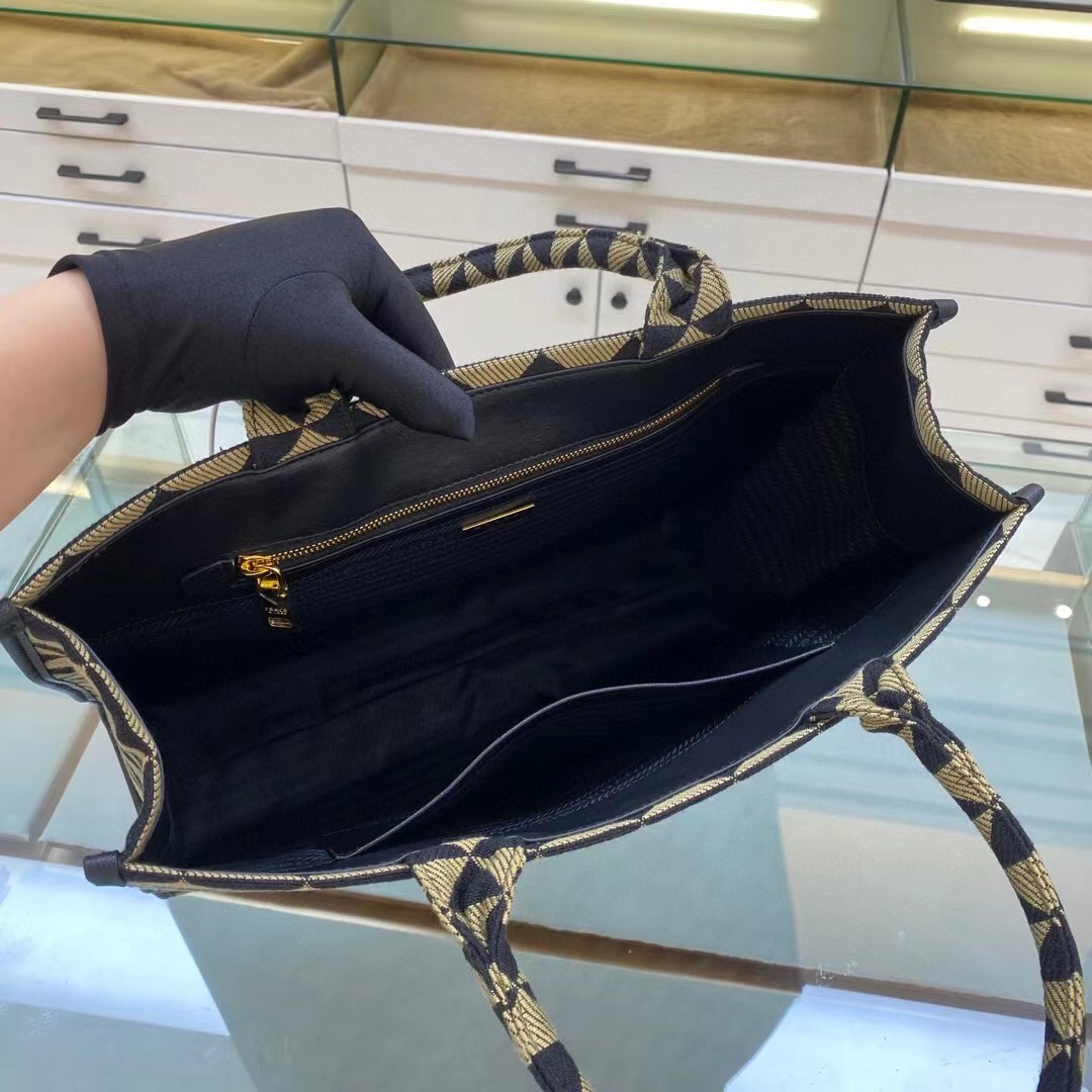 Prada Large Symbole Jacquard Fabric Handbag Black/Beige For Women, Women's Bags 15.3in/39cm 1BA356_2FKL_F0Y30_V_OOO - Image 3