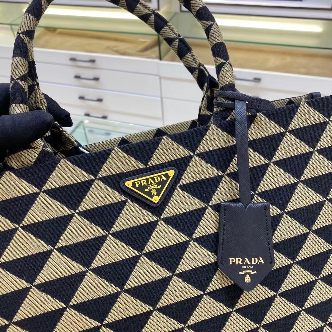 Prada Large Symbole Jacquard Fabric Handbag Black/Beige For Women, Women's Bags 15.3in/39cm 1BA356_2FKL_F0Y30_V_OOO - Image 7
