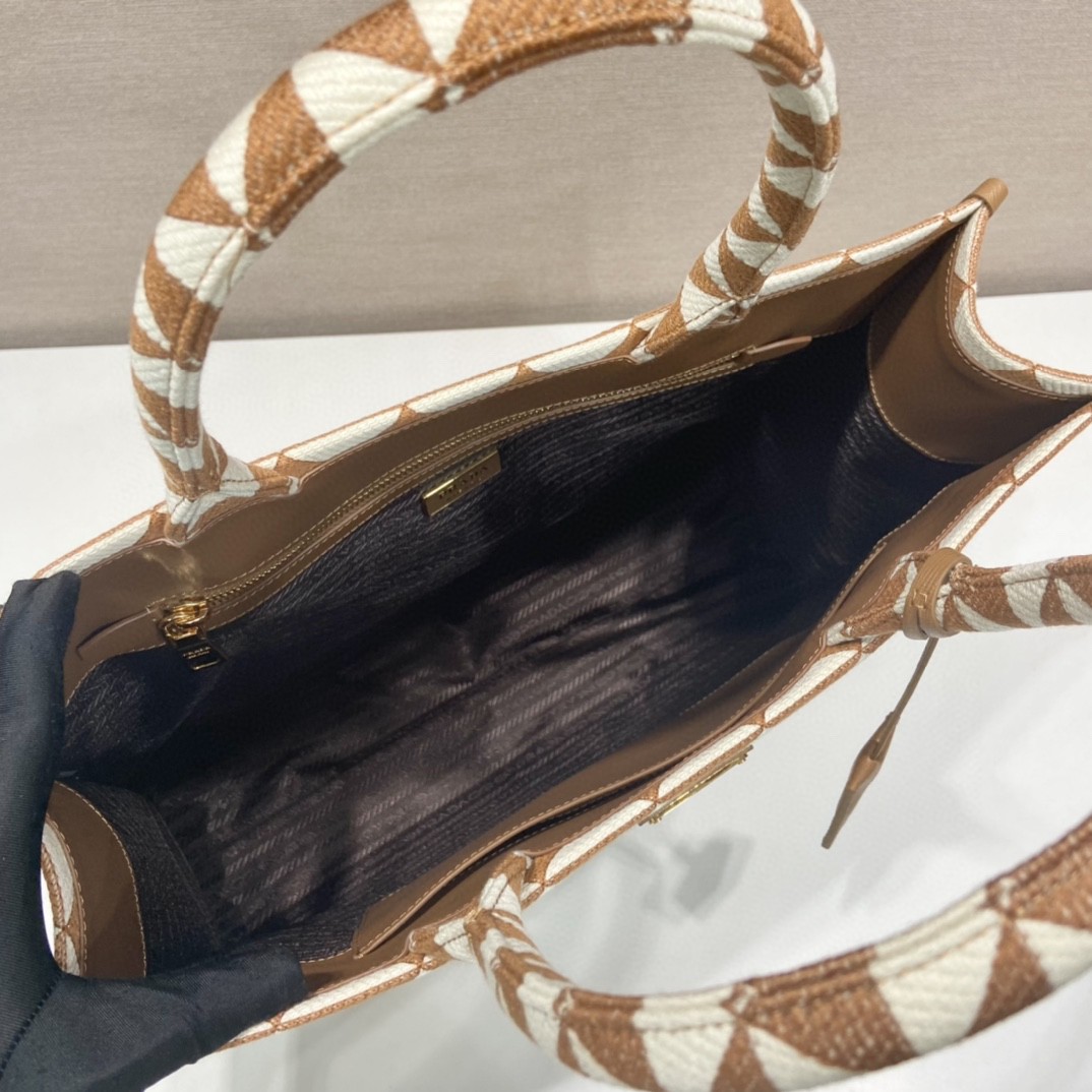 Prada Large Symbole Jacquard Fabric Handbag Brown/White For Women, Women's Bags 15.3in/39cm 1BA356_2FKL_F0I0U_V_OOO - Image 2