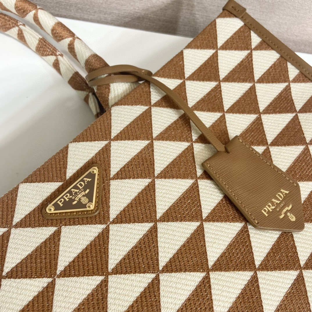 Prada Large Symbole Jacquard Fabric Handbag Brown/White For Women, Women's Bags 15.3in/39cm 1BA356_2FKL_F0I0U_V_OOO - Image 4