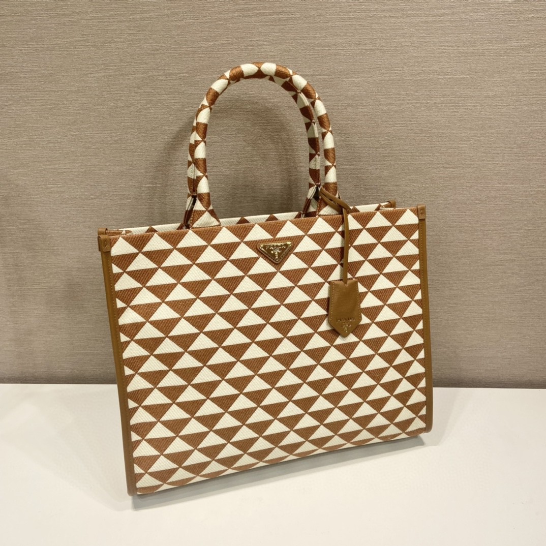 Prada Large Symbole Jacquard Fabric Handbag Brown/White For Women, Women's Bags 15.3in/39cm 1BA356_2FKL_F0I0U_V_OOO - Image 7