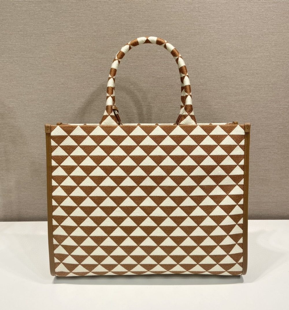 Prada Large Symbole Jacquard Fabric Handbag Brown/White For Women, Women's Bags 15.3in/39cm 1BA356_2FKL_F0I0U_V_OOO