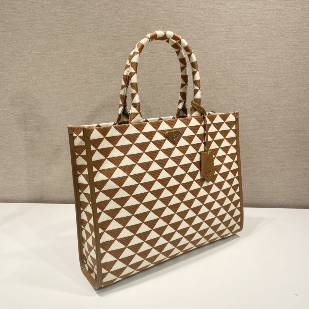 Prada Large Symbole Jacquard Fabric Handbag Brown/White For Women, Women's Bags 15.3in/39cm 1BA356_2FKL_F0I0U_V_OOO - Image 6