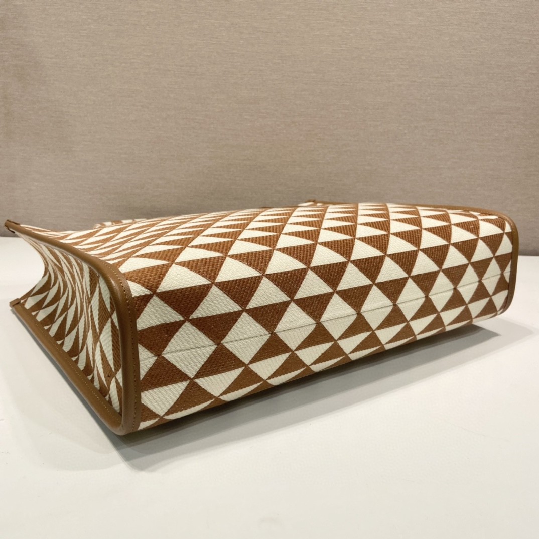Prada Large Symbole Jacquard Fabric Handbag Brown/White For Women, Women's Bags 15.3in/39cm 1BA356_2FKL_F0I0U_V_OOO - Image 9