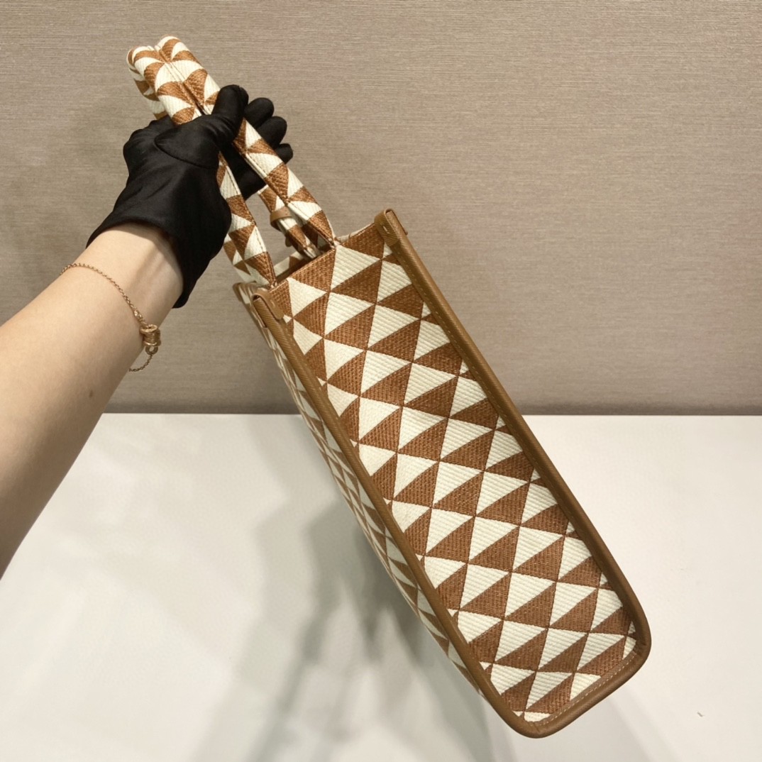 Prada Large Symbole Jacquard Fabric Handbag Brown/White For Women, Women's Bags 15.3in/39cm 1BA356_2FKL_F0I0U_V_OOO - Image 8