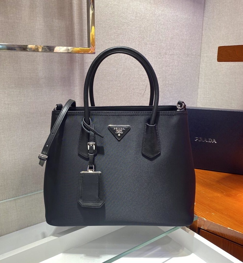 Prada Medium Saffiano Double Bag Black For Women, Women's Bags 13in/33cm 1BG775_2A4A_F0LJ4_V_OOO