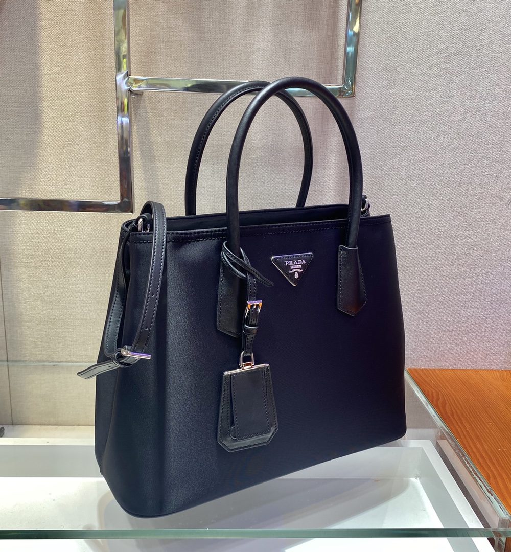 Prada Medium Saffiano Double Bag Black For Women, Women's Bags 13in/33cm 1BG775_2A4A_F0LJ4_V_OOO