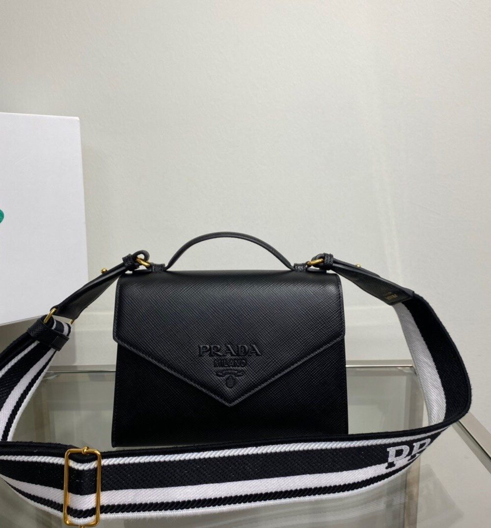 Prada Monochrome Saffiano Bag Black For Women, Women's Bags 8.2in/21cm 1BD317_2ERX_F0002_V_3O3