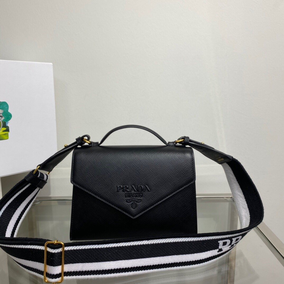Prada Monochrome Saffiano Bag Black For Women, Women's Bags 8.2in/21cm 1BD317_2ERX_F0002_V_3O3