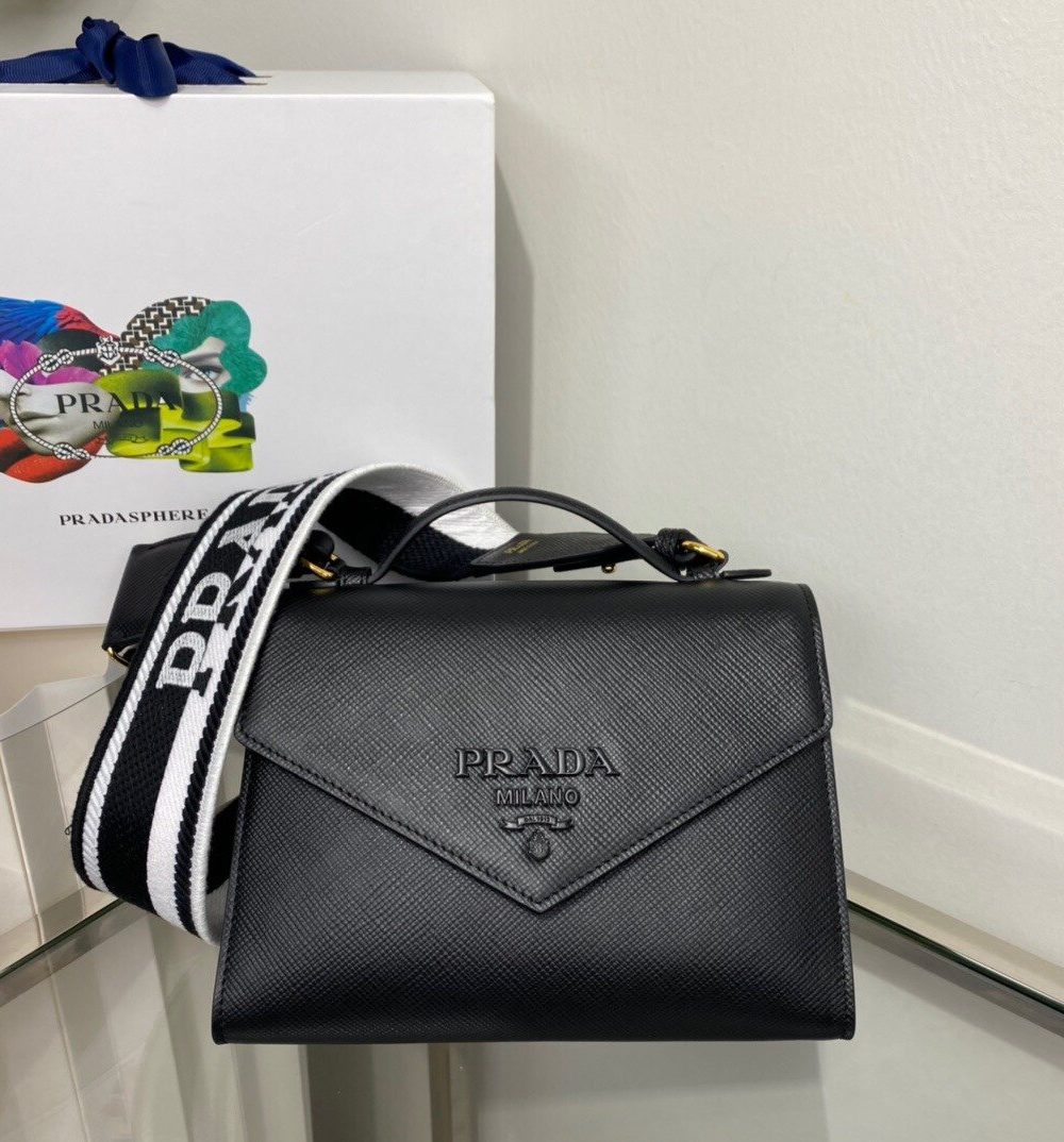 Prada Monochrome Saffiano Bag Black For Women, Women's Bags 8.2in/21cm 1BD317_2ERX_F0002_V_3O3